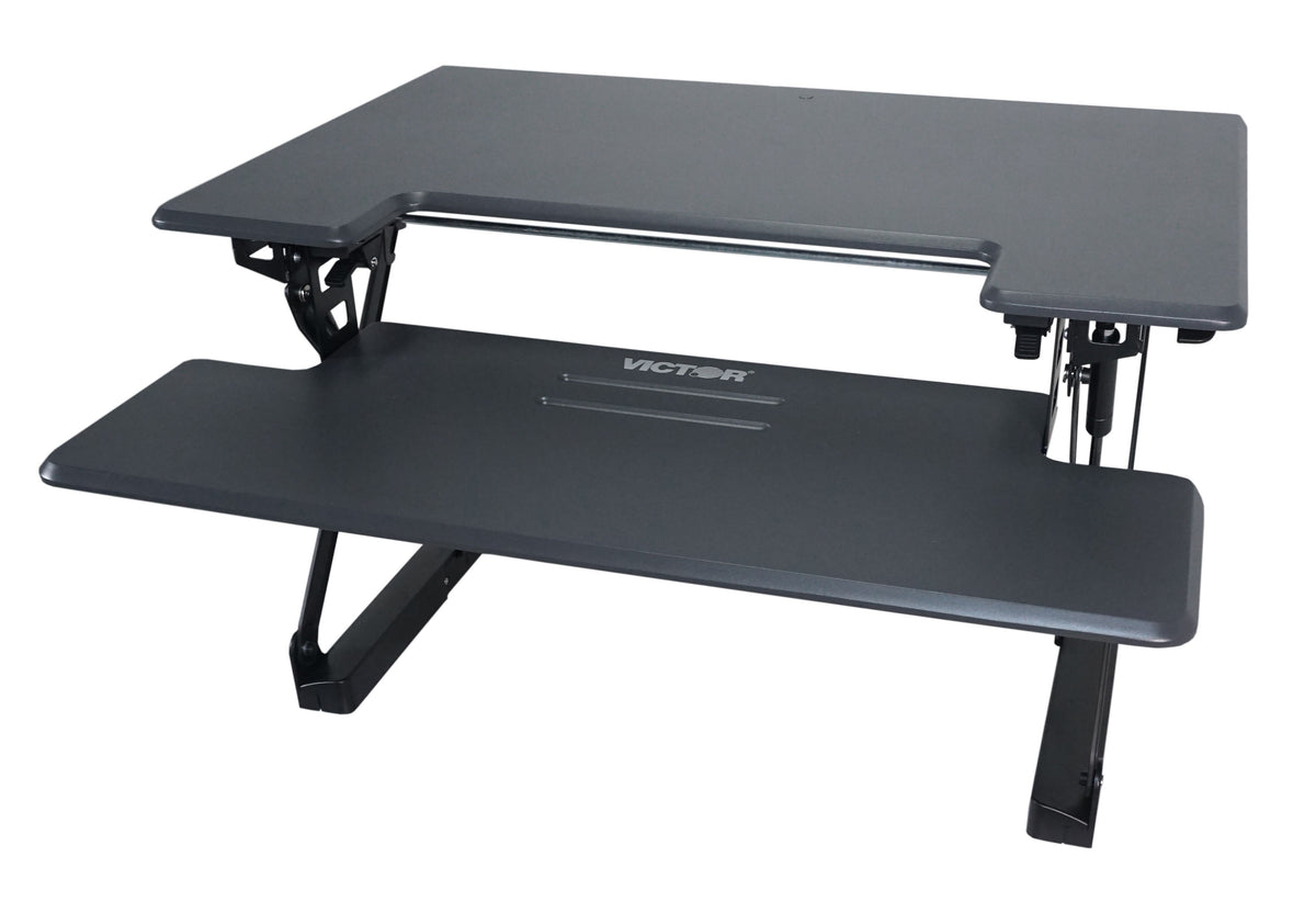 Victor Technology High Rise 21"H Adjustable Desk, Black Wood