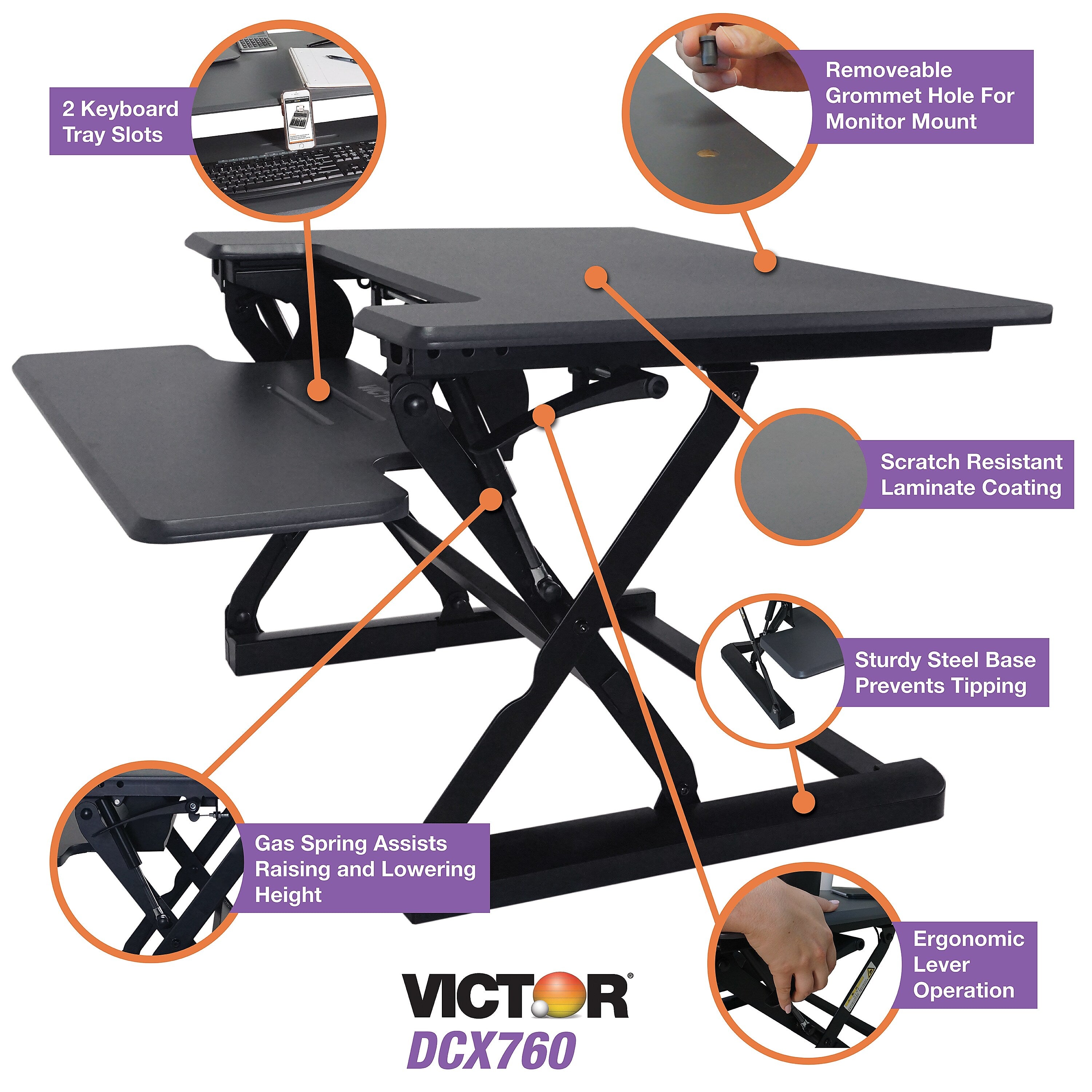 Victor Technology High Rise 21"H Adjustable Desk, Black Wood