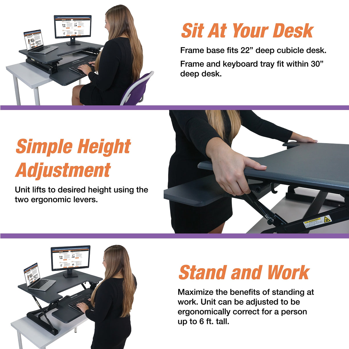 Victor Technology High Rise 21"H Adjustable Desk, Black Wood