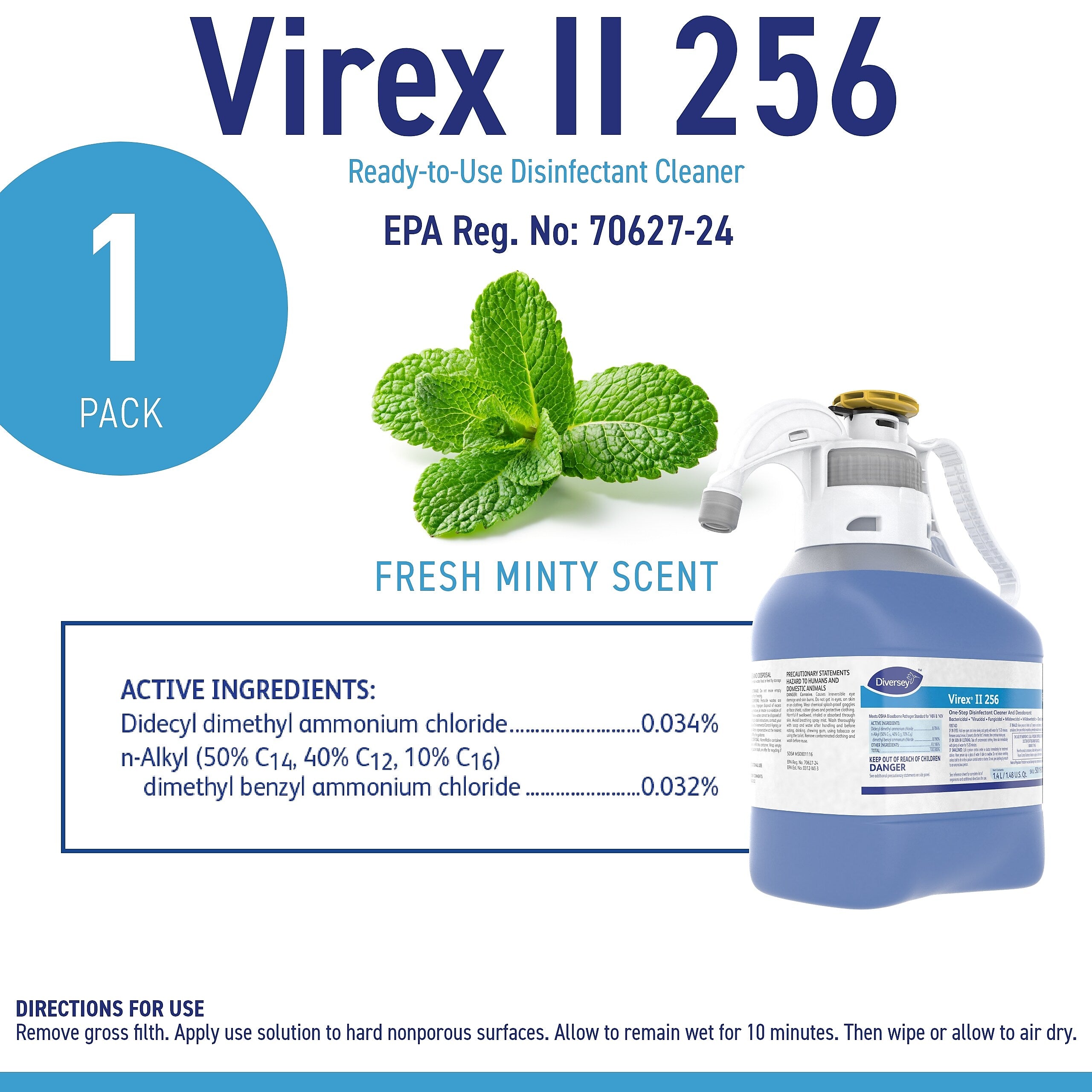 Virex II 256 Disinfectant for Diversey SmartDose, Minty Scent, 47.3oz.