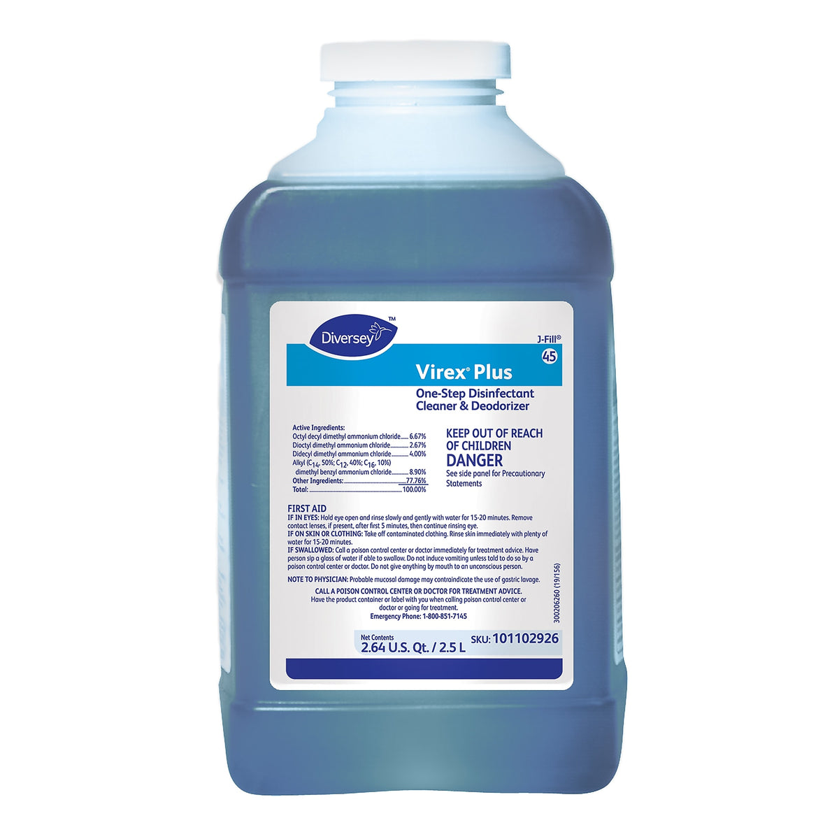 Virex Plus Disinfectant for Diversey J-Fill, Surfactant, 2.64 U.S. Qt. / 2.5 L, 2/Carton (1011029260