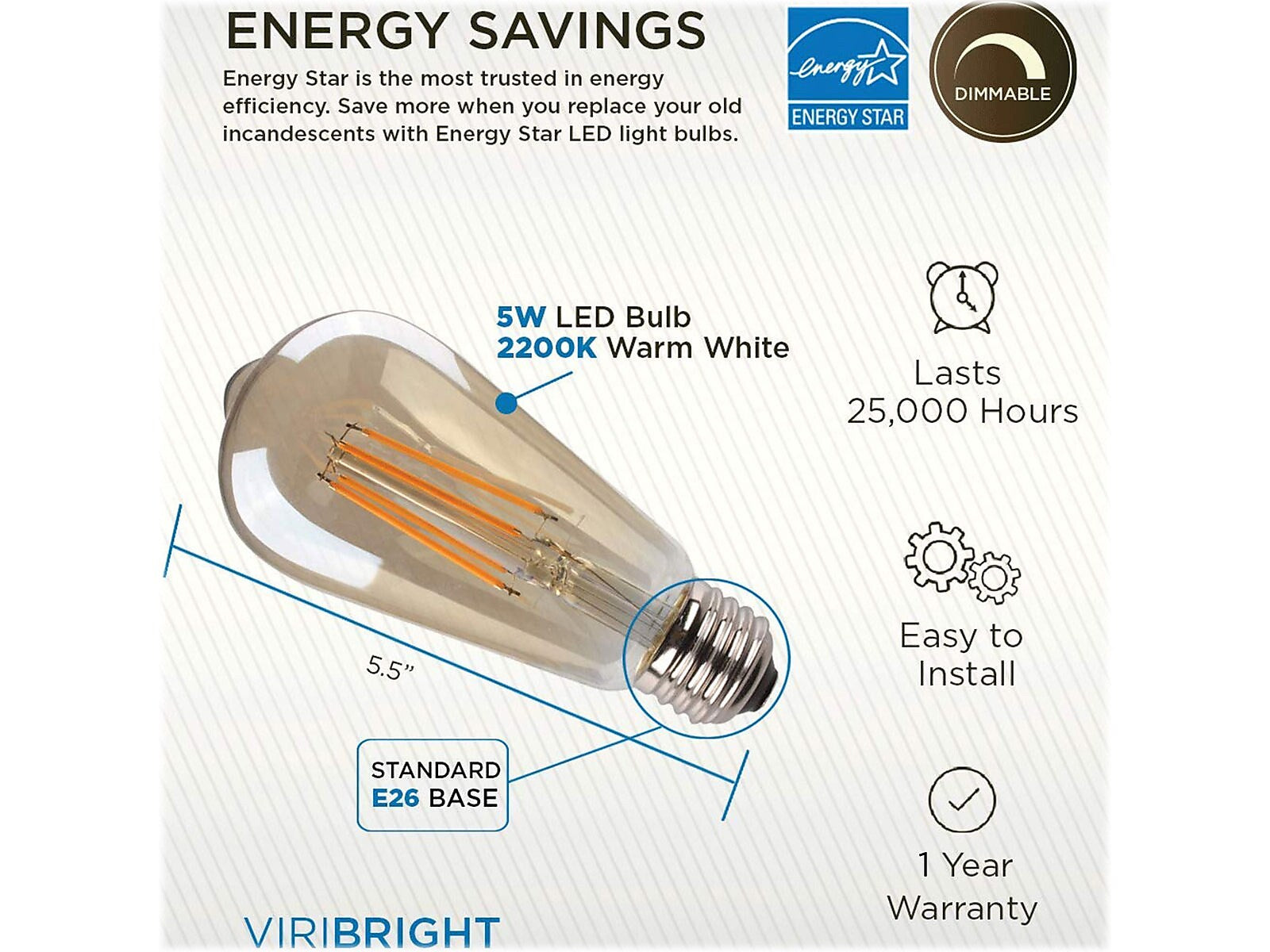Viribright 5-Watt Warm White LED Decorative Bulb, 6/Box