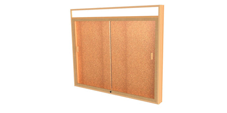 Waddell Legacy 50"W x 42"H x 4" D Lighted Header Wall Case, Cork Back, Autumn Oak Finish, Gold Trim