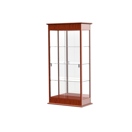 Waddell Varsity 36"W x 77"H x 18"D Lighted Floor Case, Sliding Doors, Mirror Back, Cherry Oak Finish