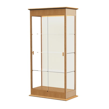 Waddell Varsity 36"W x 77"H x 18"D Lighted Floor Case, Sliding Doors, Plaque Back, Autumn Oak Finish