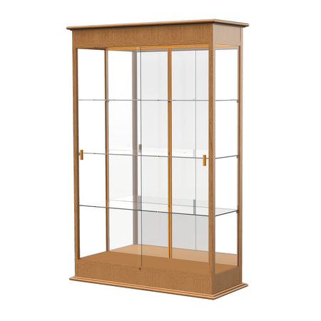 Waddell Varsity 48"W x 77"H x 18"D Lighted Floor Case, Sliding Doors, Mirror Back, Carmel Oak Finish