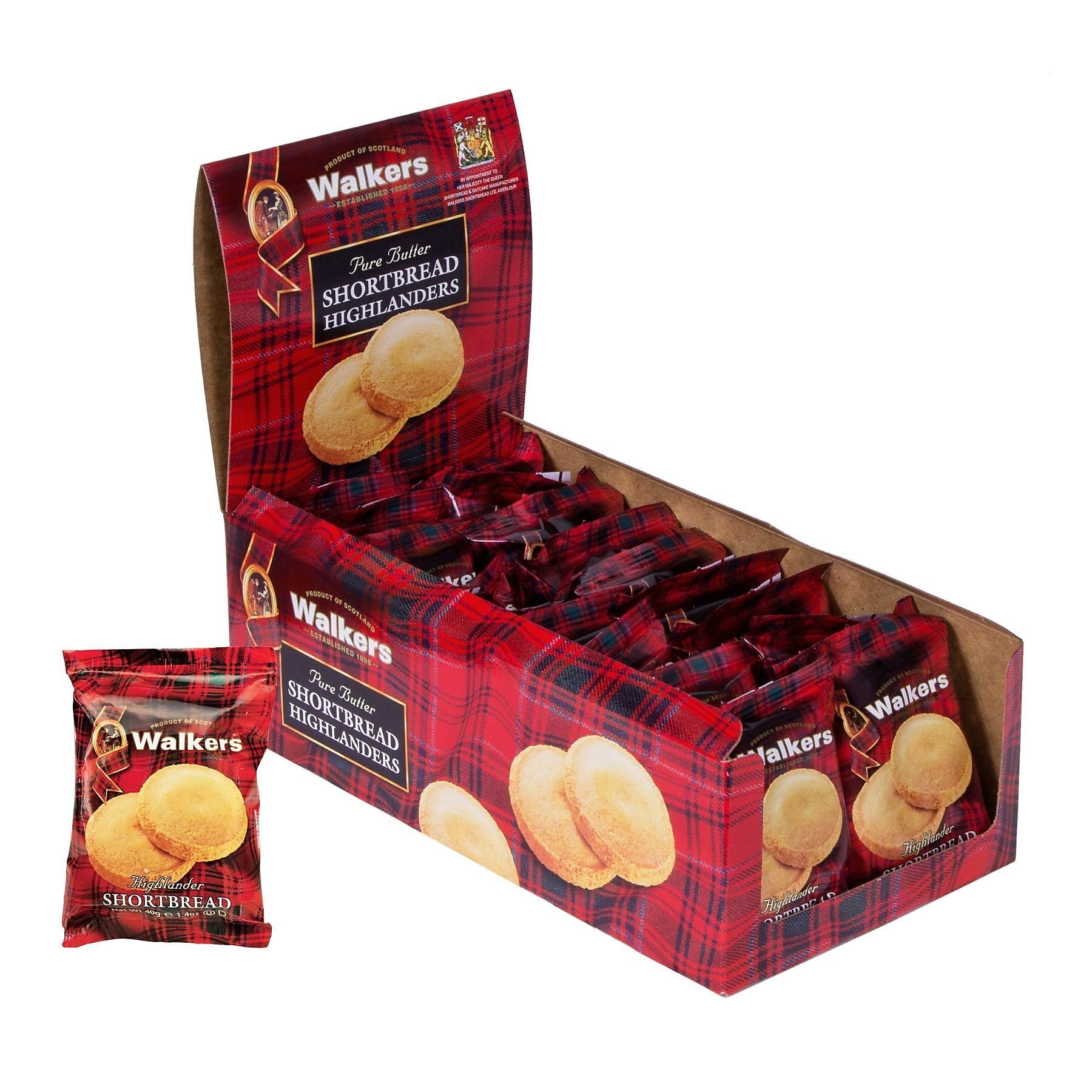 Walker's Shortbread Highlanders All-Butter Shortbread Cookies, Individually Wrapped, 1.4 oz, 18/Pack