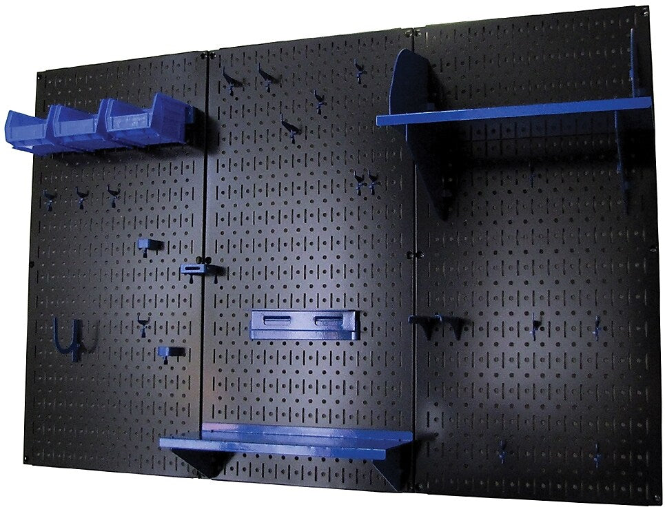 Wall Control 4' Metal Pegboard Standard Workbench Kit, Black Tool Board and Blue Accessories
