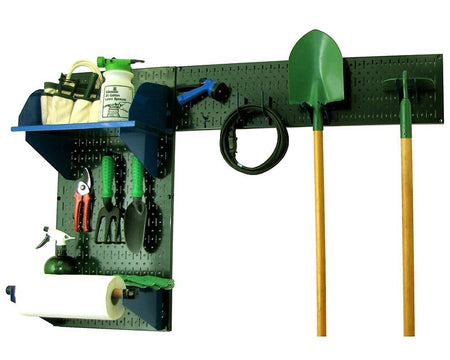 Wall Control Garden Tool Storage Organizer Pegboard Kit, Green Tool Board and Blue Accessories