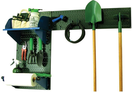 Wall Control Garden Tool Storage Organizer Pegboard Kit, Green Tool Board and Blue Accessories