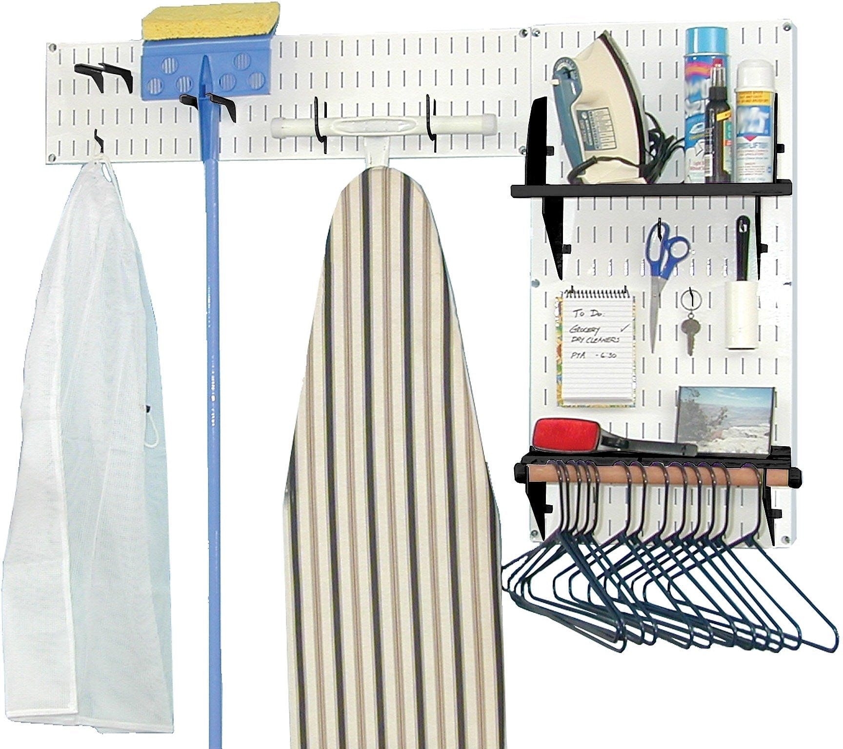 Wall Control Laundry Room & Pantry Organizer Storage Kit, White Tool Board and Black Accessories