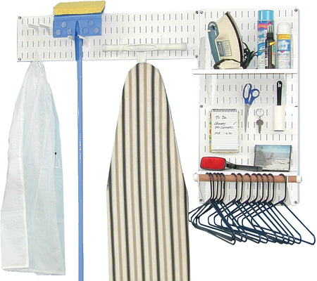 Wall Control Laundry Room & Pantry Organizer Storage Kit, White Tool Board and Blue Accessories