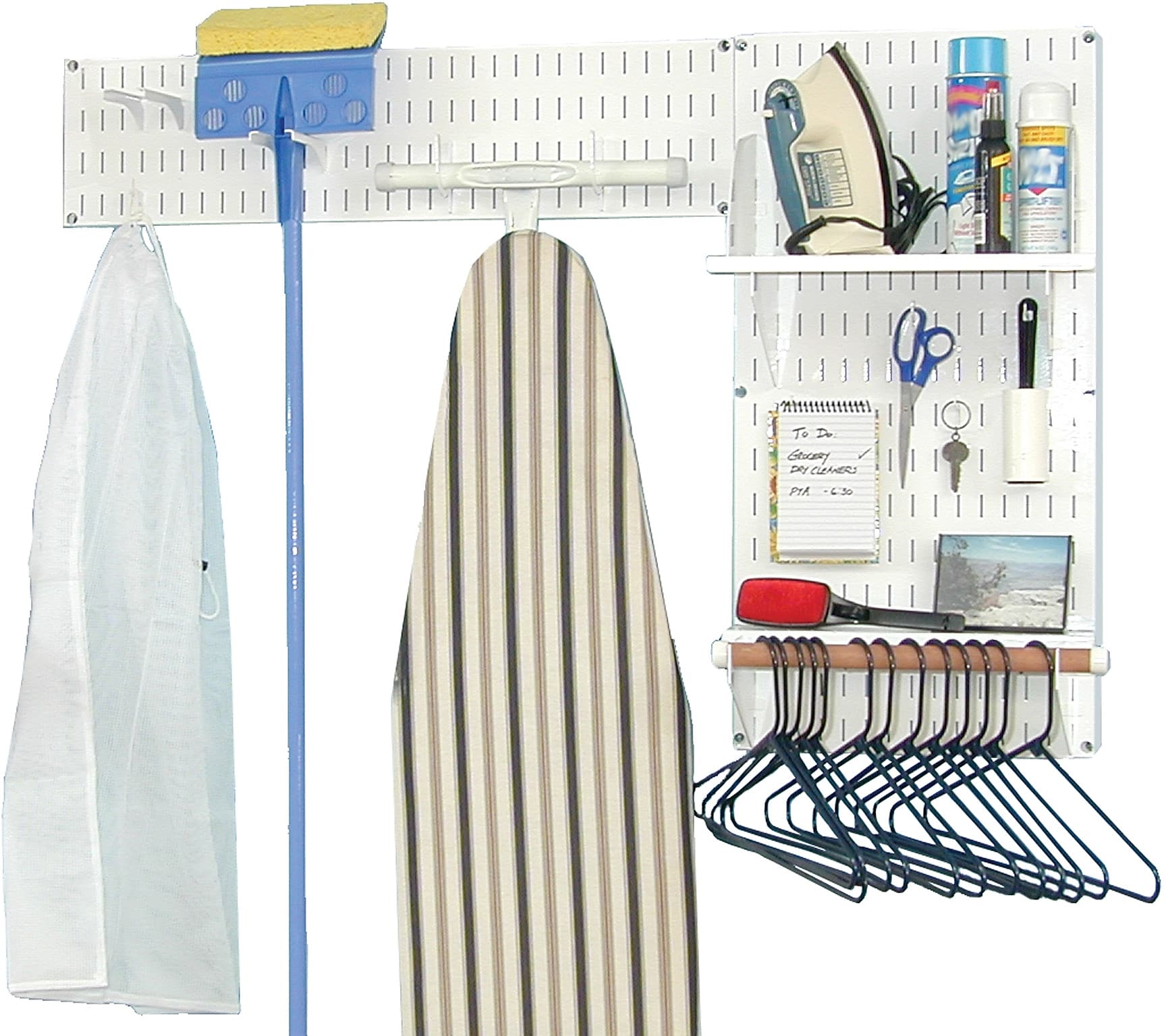 Wall Control Laundry Room & Pantry Organizer Storage Kit, White Tool Board and White Accessories