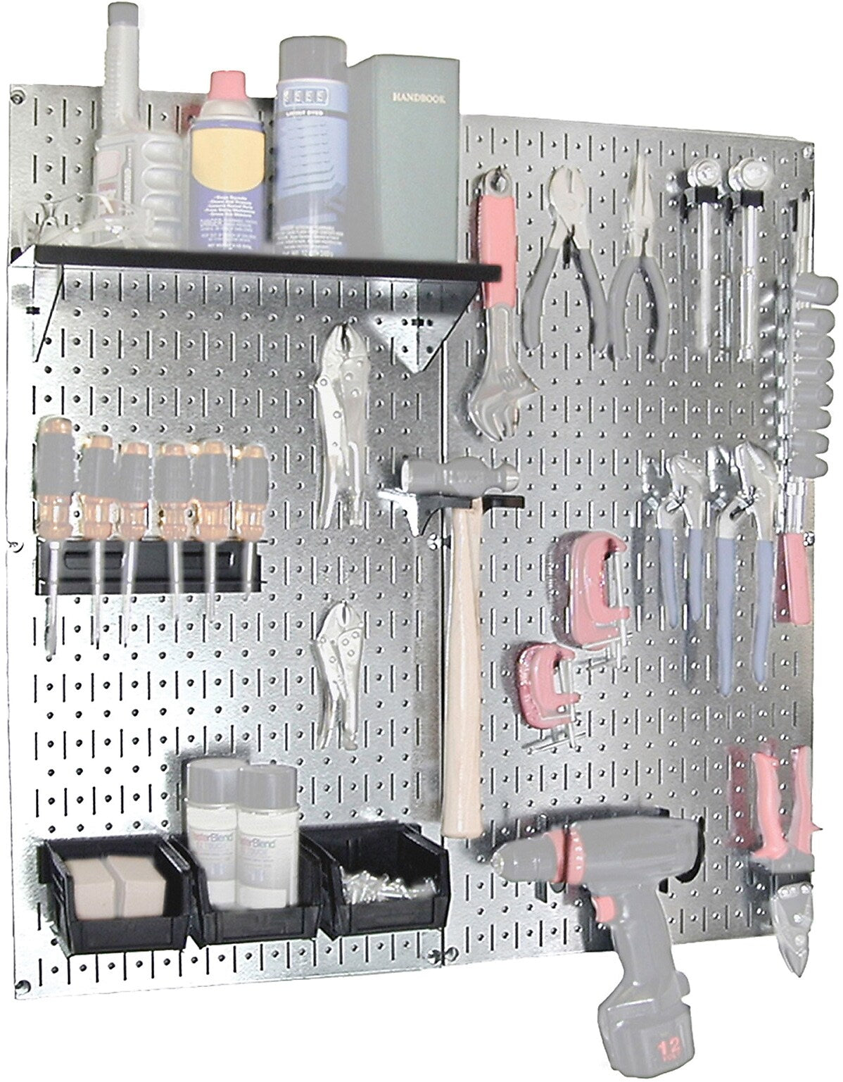 Wall Control Metal Pegboard Utility Tool Storage Kit, Galvanized Pegbo ...
