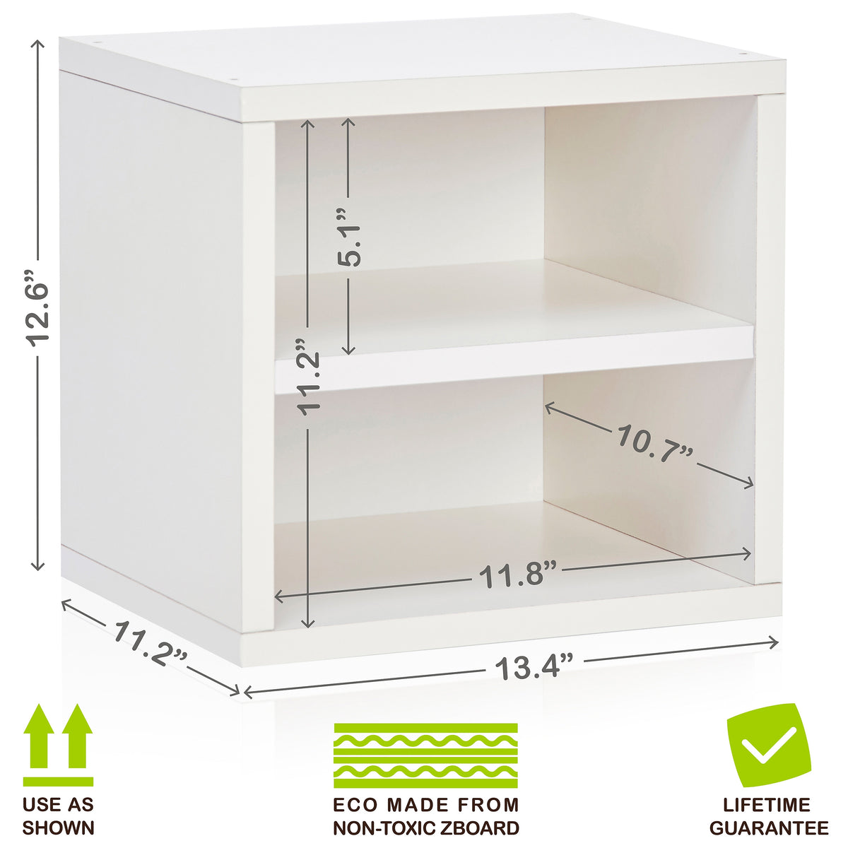 Way Basics 12.6"H x 13.4"W Modular Connect Cube with Shelf Eco Storage System, White