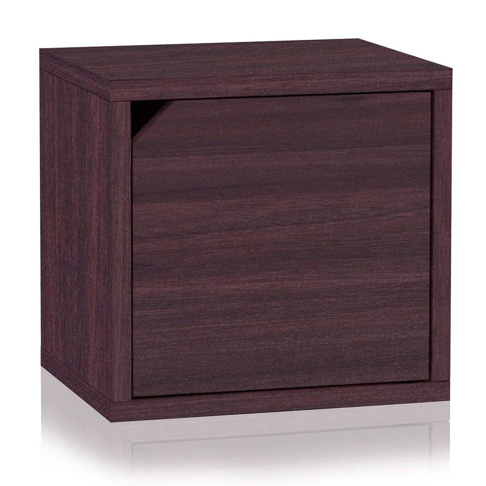 Way Basics 12.6"H x 13.4"W Stackable Modular Connect Eco Storage Cube with Door, Espresso Wood Grain