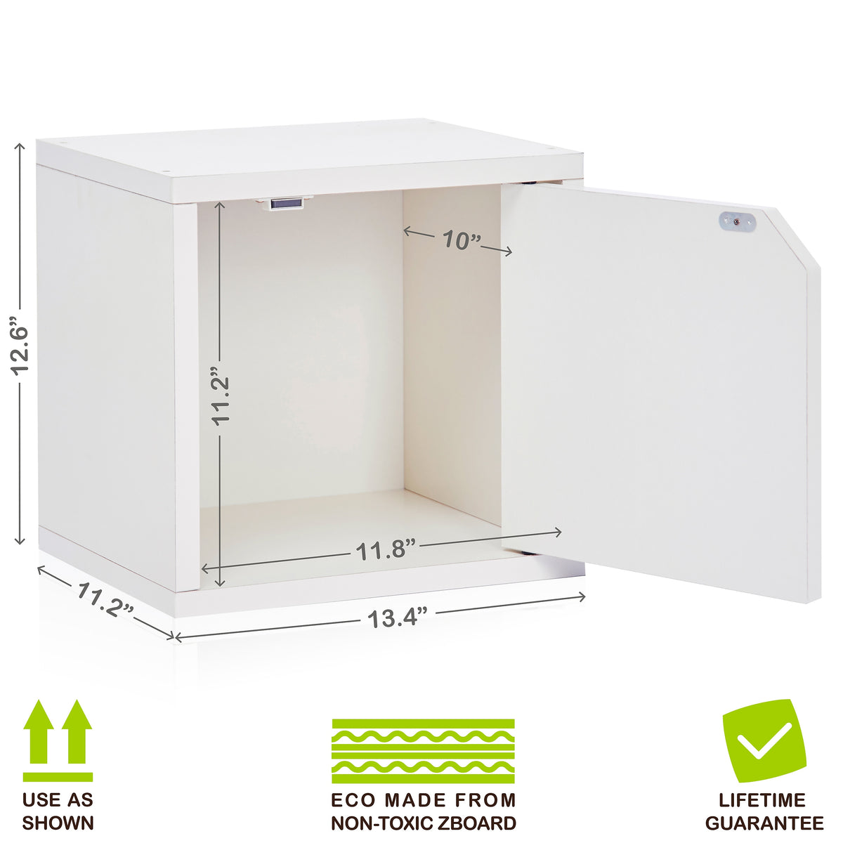 Way Basics 12.6"H x 13.4"W Stackable Modular Connect Eco Storage Cube with Door, White