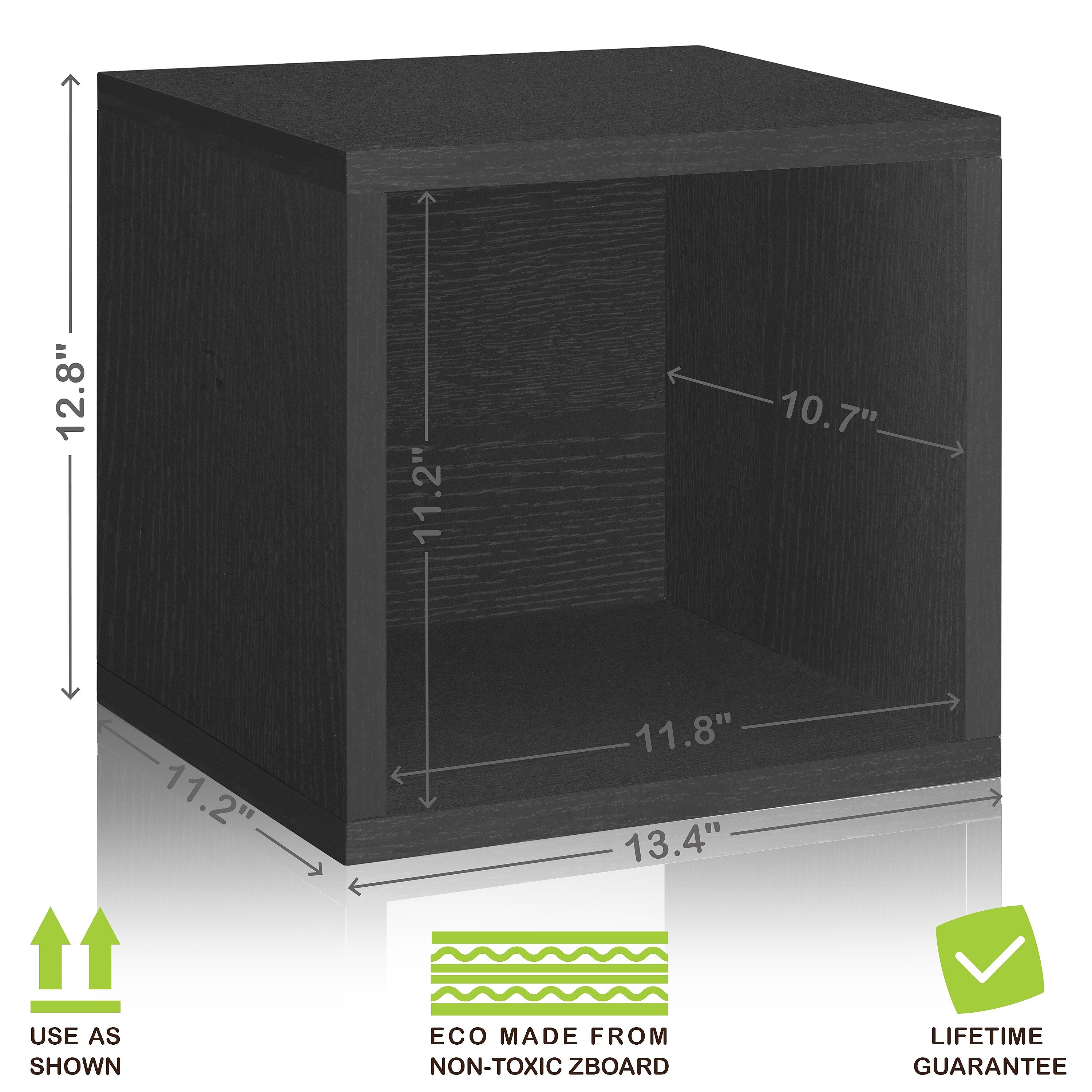 Way Basics 12.8"H x 13.4"W Eco Modular Stackable Storage Cube Modern Cubby Organizer, Black Wood Grain