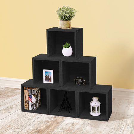 Way Basics 12.8"H x 13.4"W Eco Modular Stackable Storage Cube Modern Cubby Organizer, Black Wood Grain