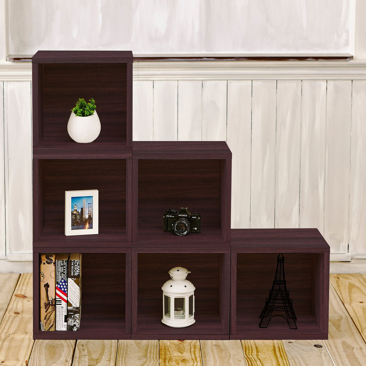 Way Basics 12.8"H x 13.4"W Eco Modular Stackable Storage Cube Modern Cubby Organizer, Espresso Wood Grain