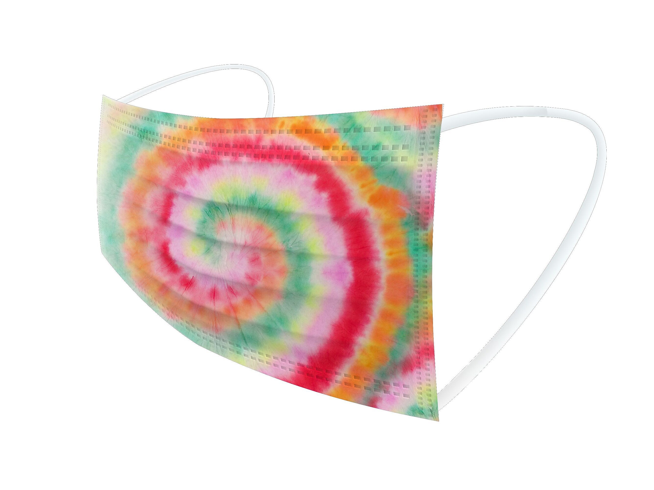 WeCare 3-ply Disposable Face Mask, Adult, Assorted Wacky Tie-Die Designs, 50/Box