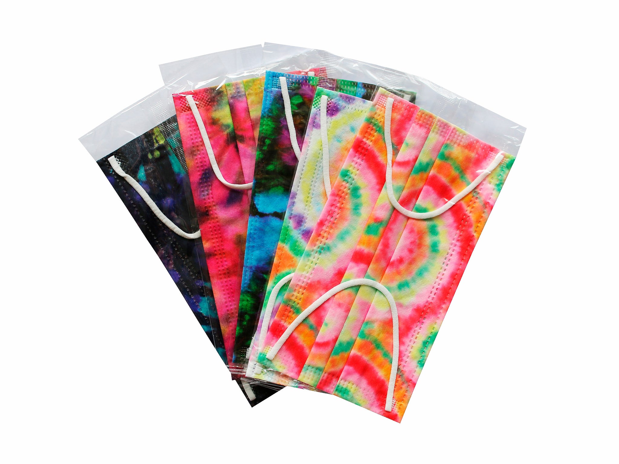 WeCare 3-ply Disposable Face Mask, Adult, Assorted Wacky Tie-Die Designs, 50/Box