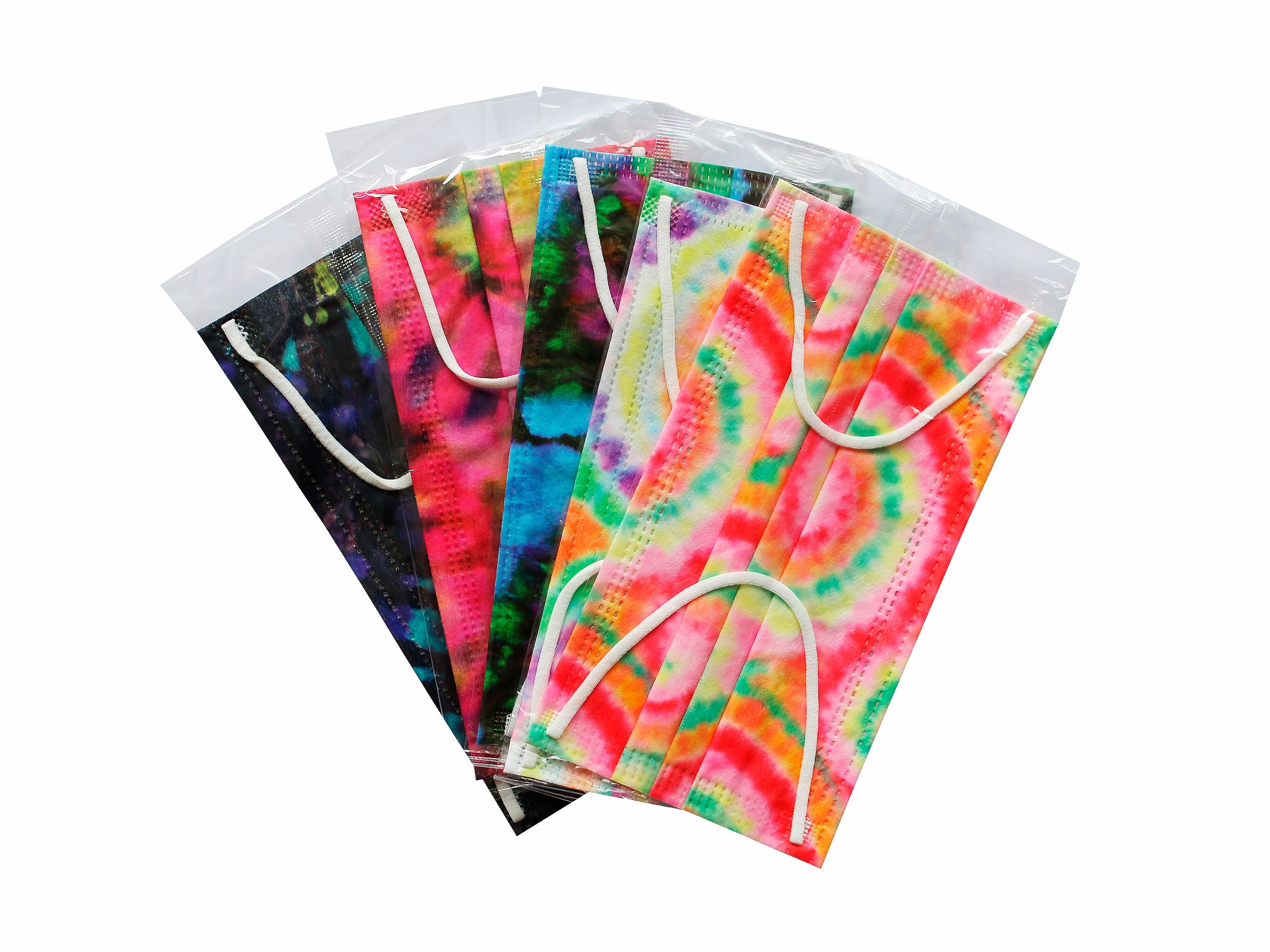 WeCare 3-ply Disposable Face Mask, Adult, Assorted Wacky Tie-Die Designs, 50/Box