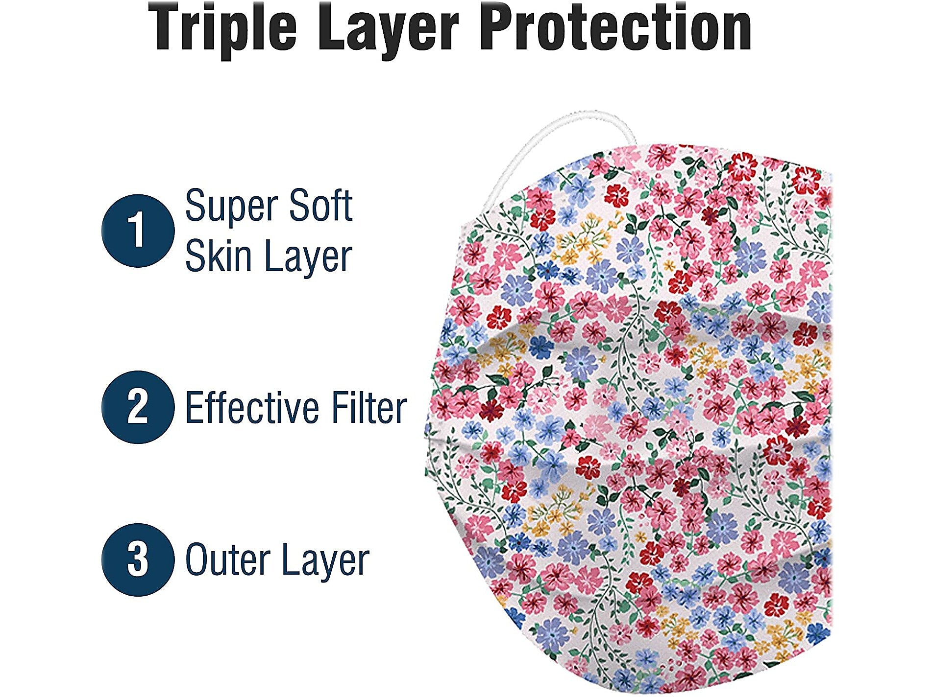 WeCare 3-ply Disposable Face Mask, Adult, Flowers, 50/Pack
