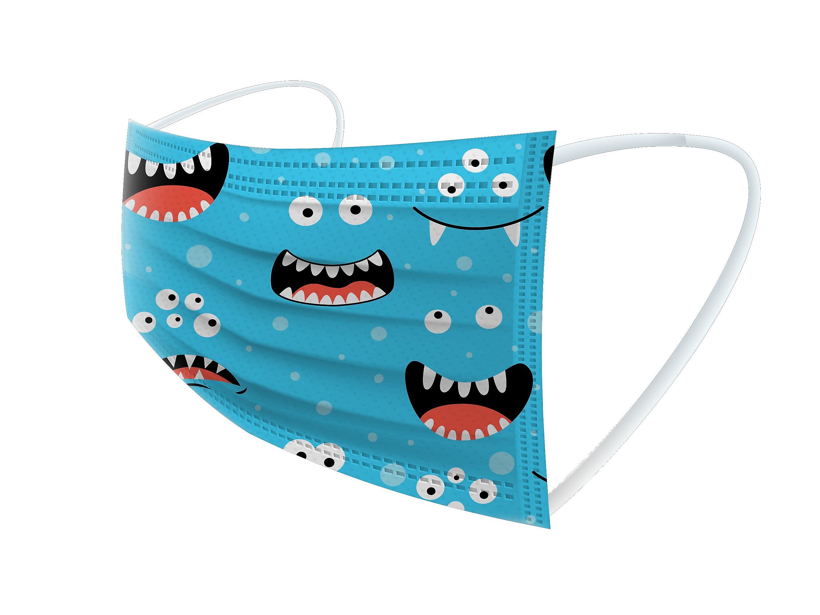 WeCare 3-ply Disposable Face Masks, Kids, Assorted Silly Face Designs, 50/Box