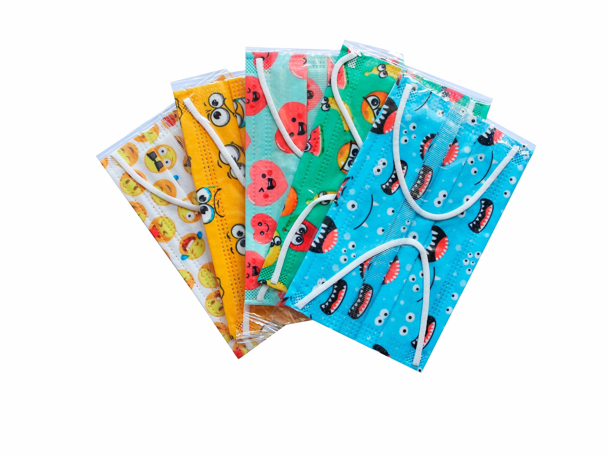 WeCare 3-ply Disposable Face Masks, Kids, Assorted Silly Face Designs, 50/Box