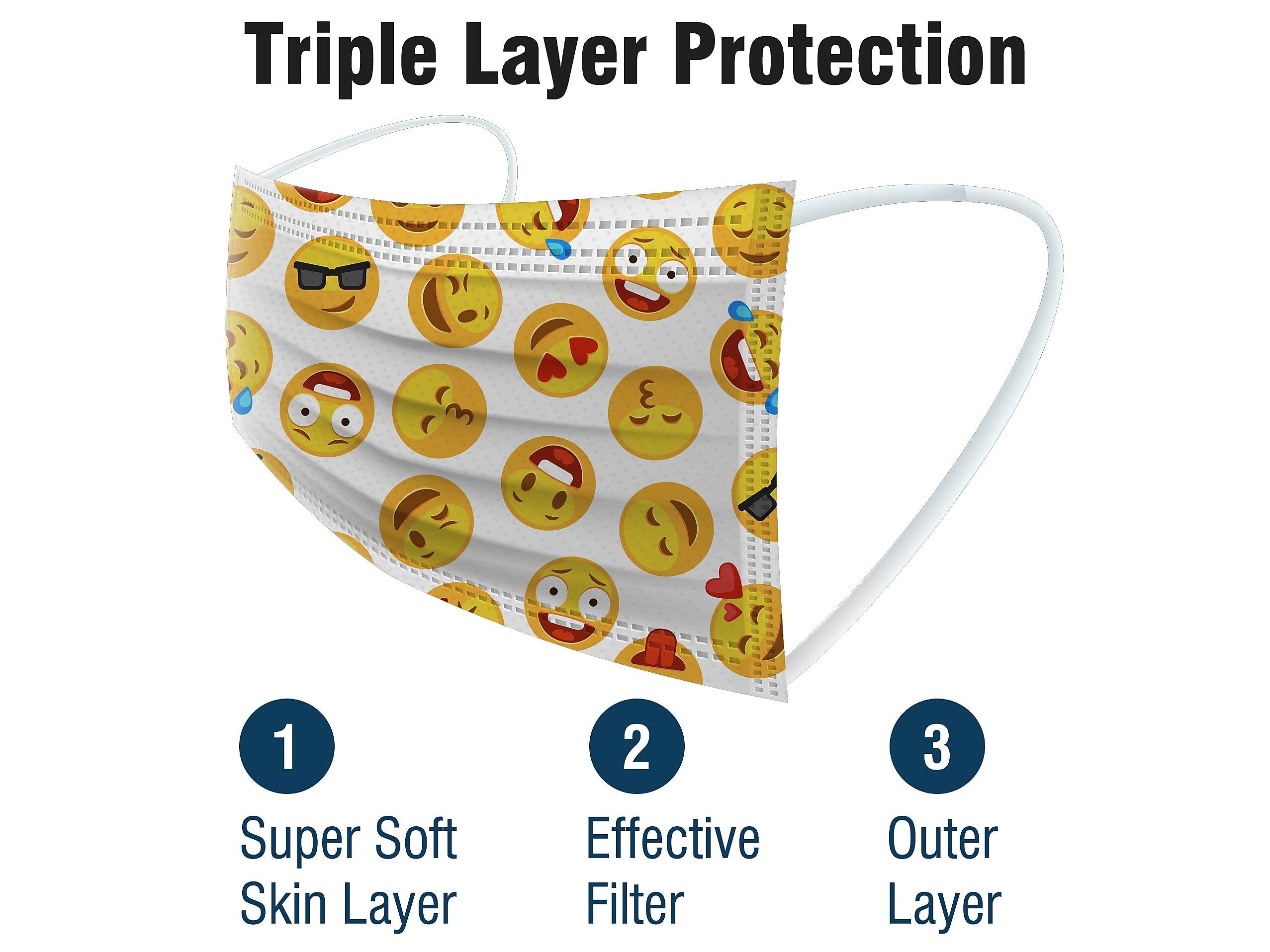 WeCare 3-ply Disposable Face Masks, Kids, Assorted Silly Face Designs, 50/Box