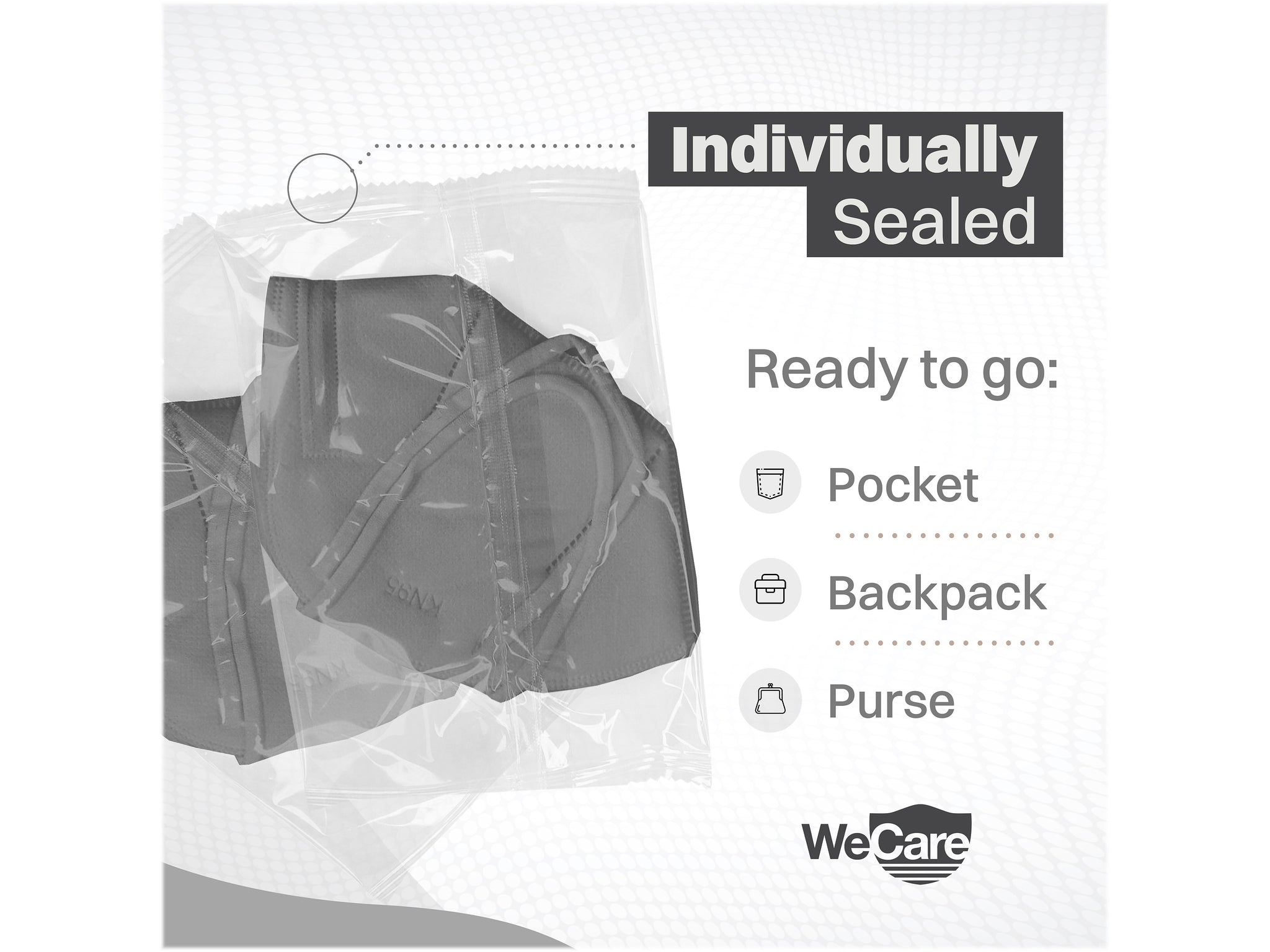 WeCare Disposable KN95 Face Mask, Adult, Dark Gray, 20 Masks/Box, 3 Boxes/Pack
