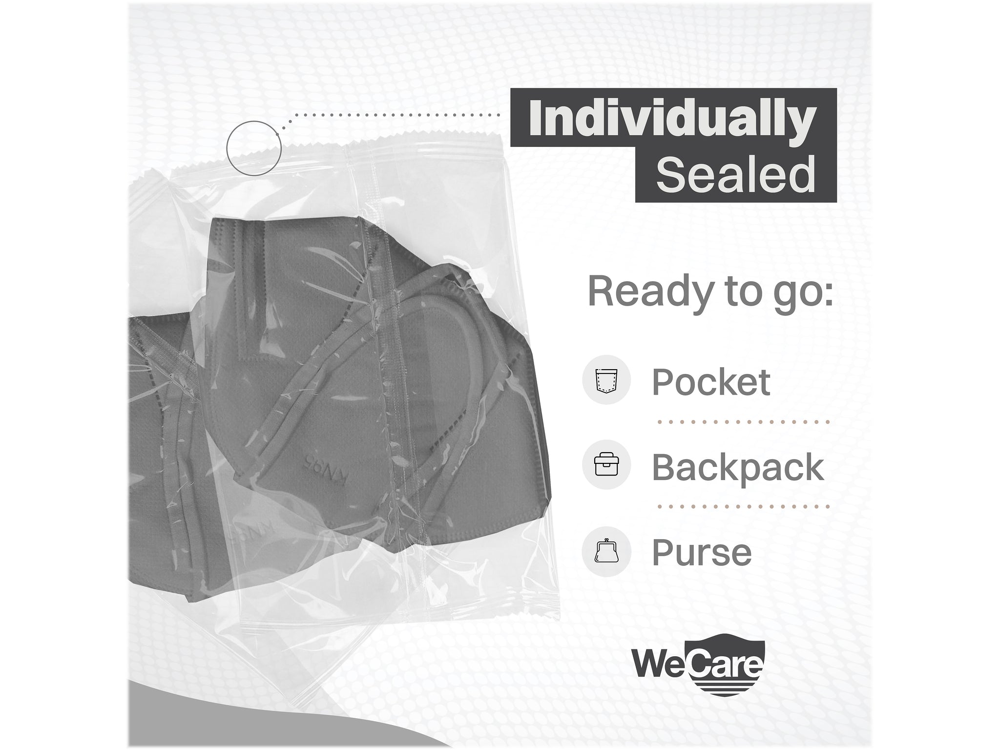WeCare Disposable KN95 Face Mask, Adult, Dark Gray, 20 Masks/Box, 3 Boxes/Pack