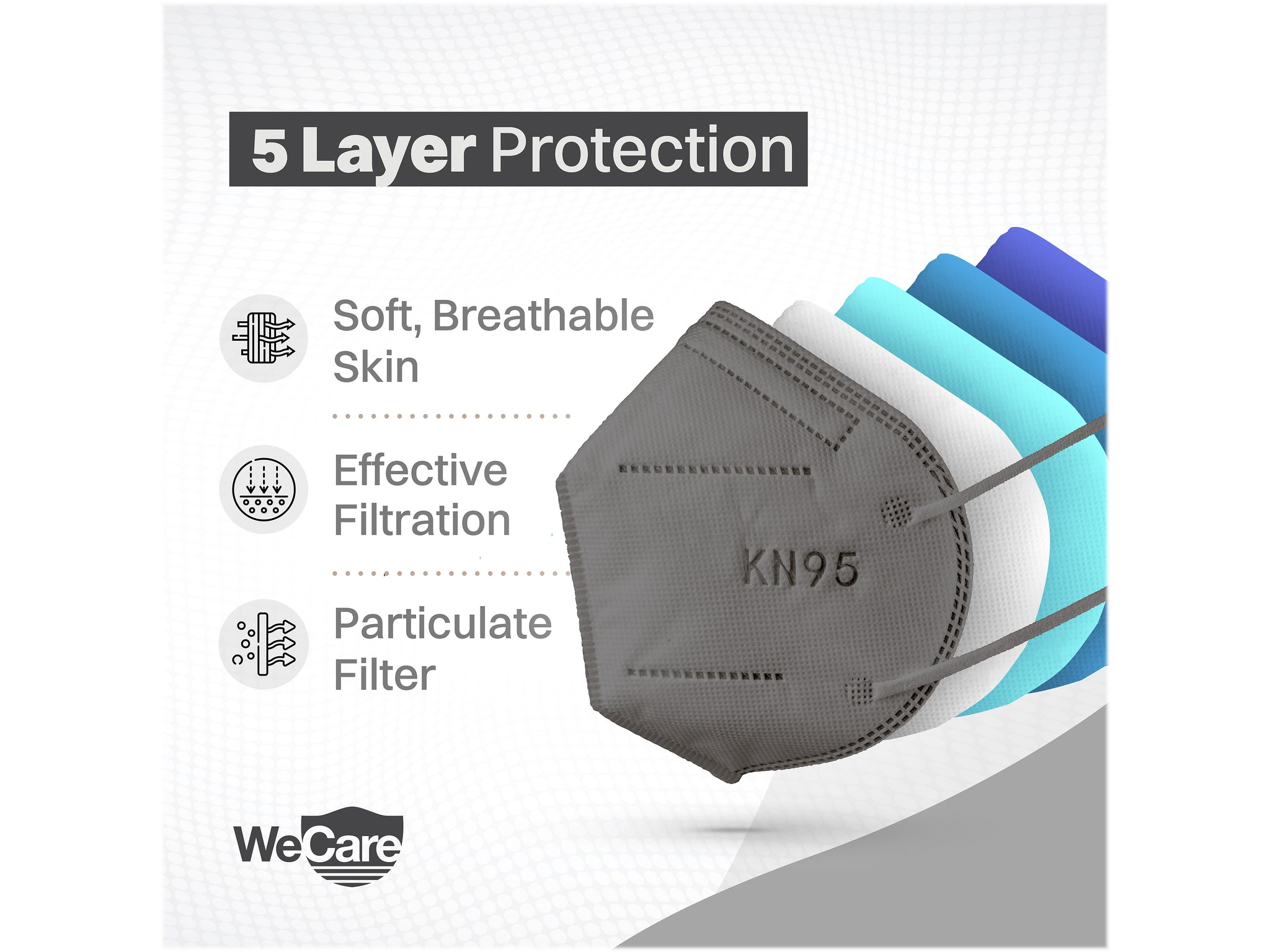 WeCare Disposable KN95 Face Mask, Adult, Dark Gray, 20 Masks/Box, 3 Boxes/Pack