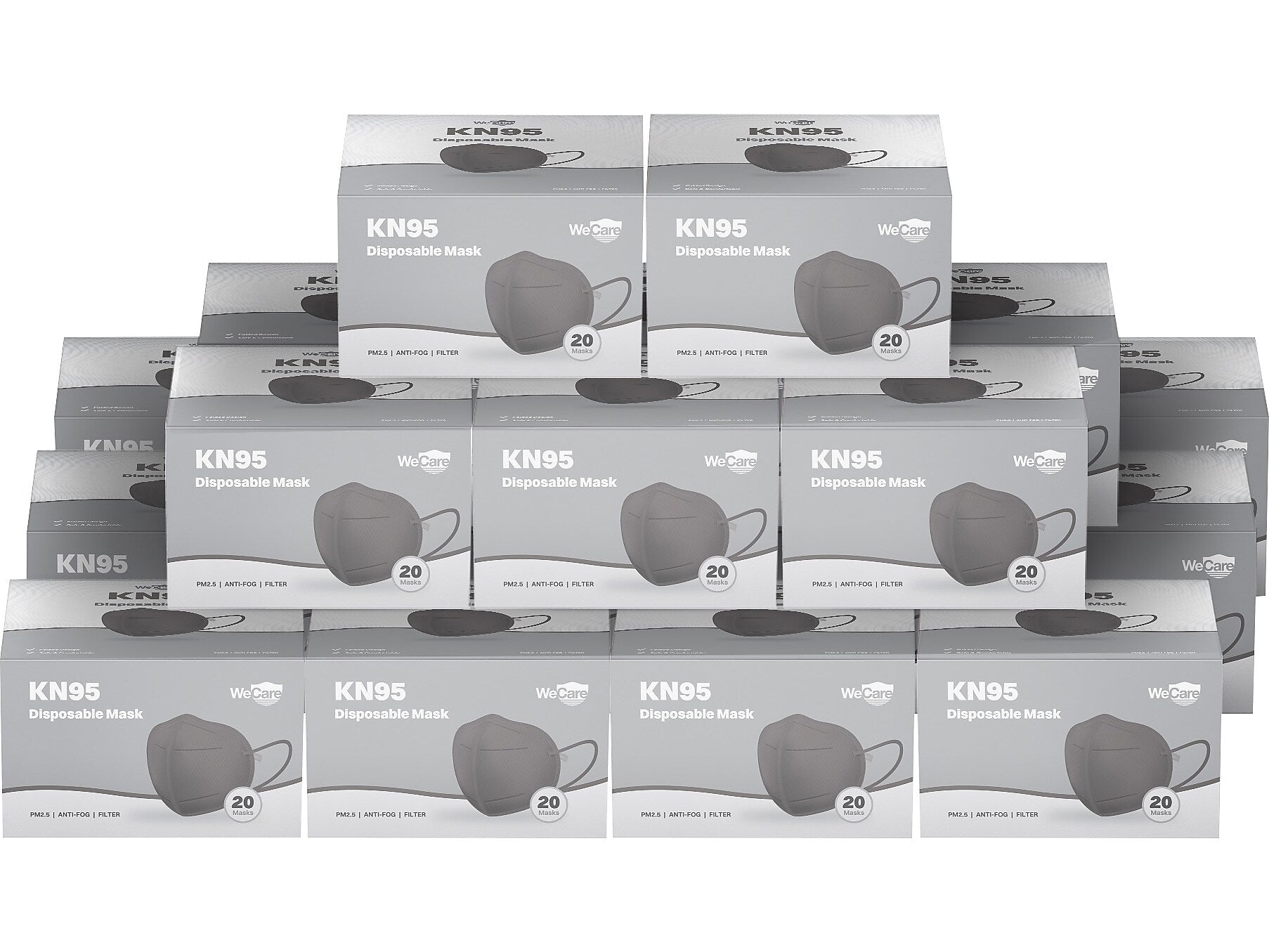 WeCare Disposable KN95 Face Mask, Adult, Dark Gray, 20 Masks/Box, 50 Boxes/Pack