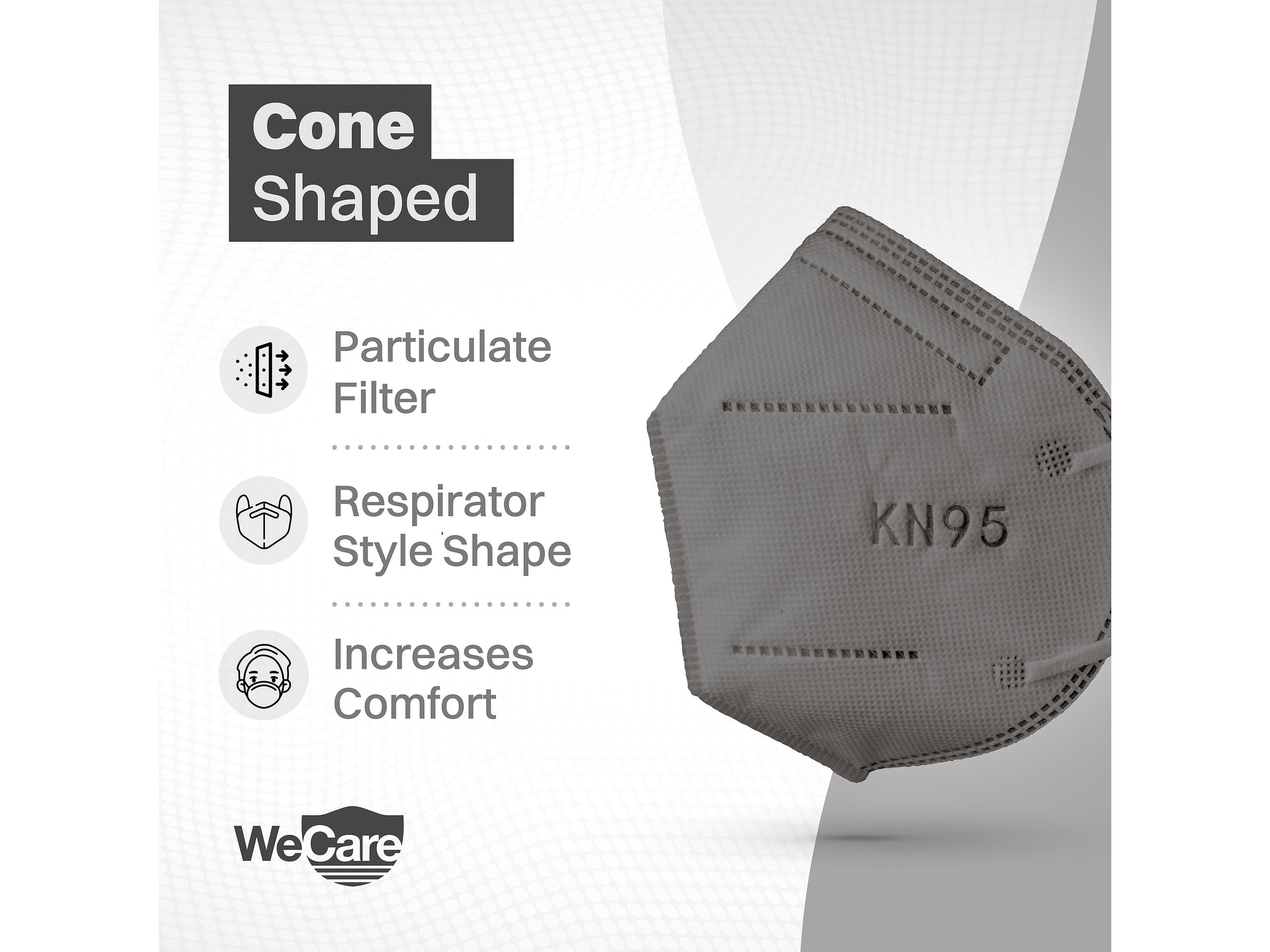 WeCare Disposable KN95 Face Mask, Adult, Dark Gray, 20 Masks/Box, 50 Boxes/Pack