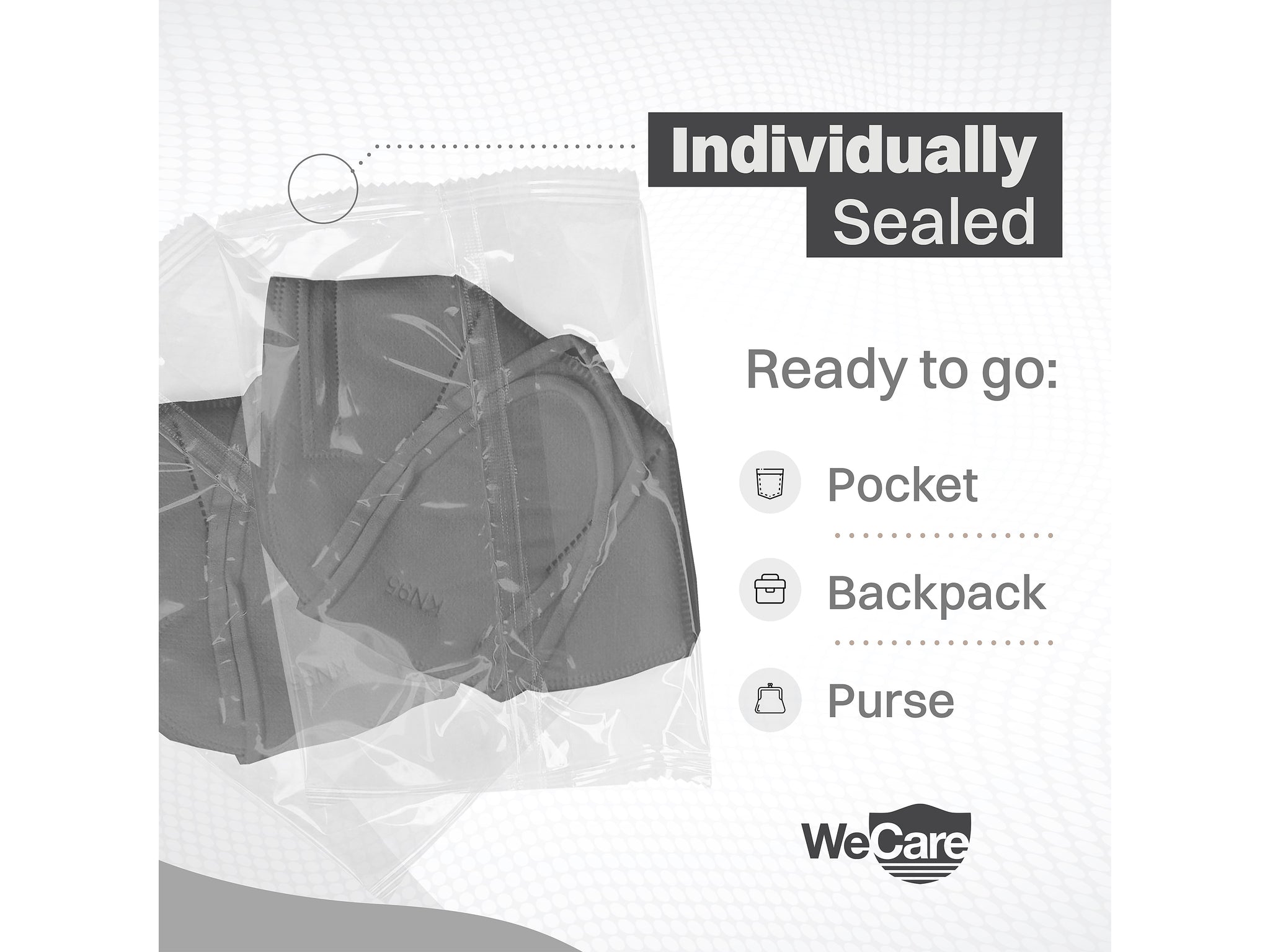 WeCare Disposable KN95 Face Mask, Adult, Dark Gray, 20 Masks/Box, 50 Boxes/Pack