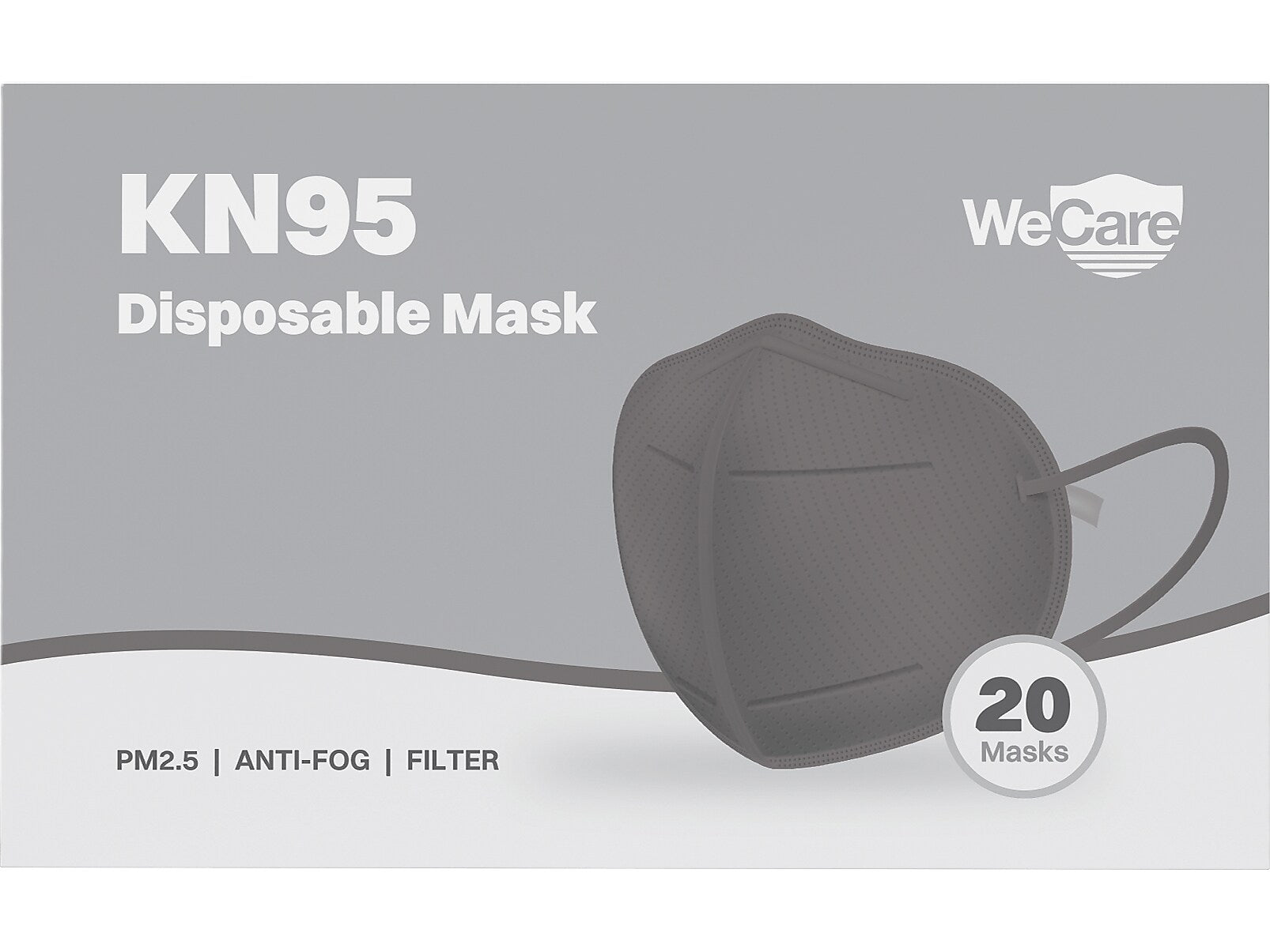 WeCare Disposable KN95 Face Mask, Adult, Dark Gray, 20/Pack
