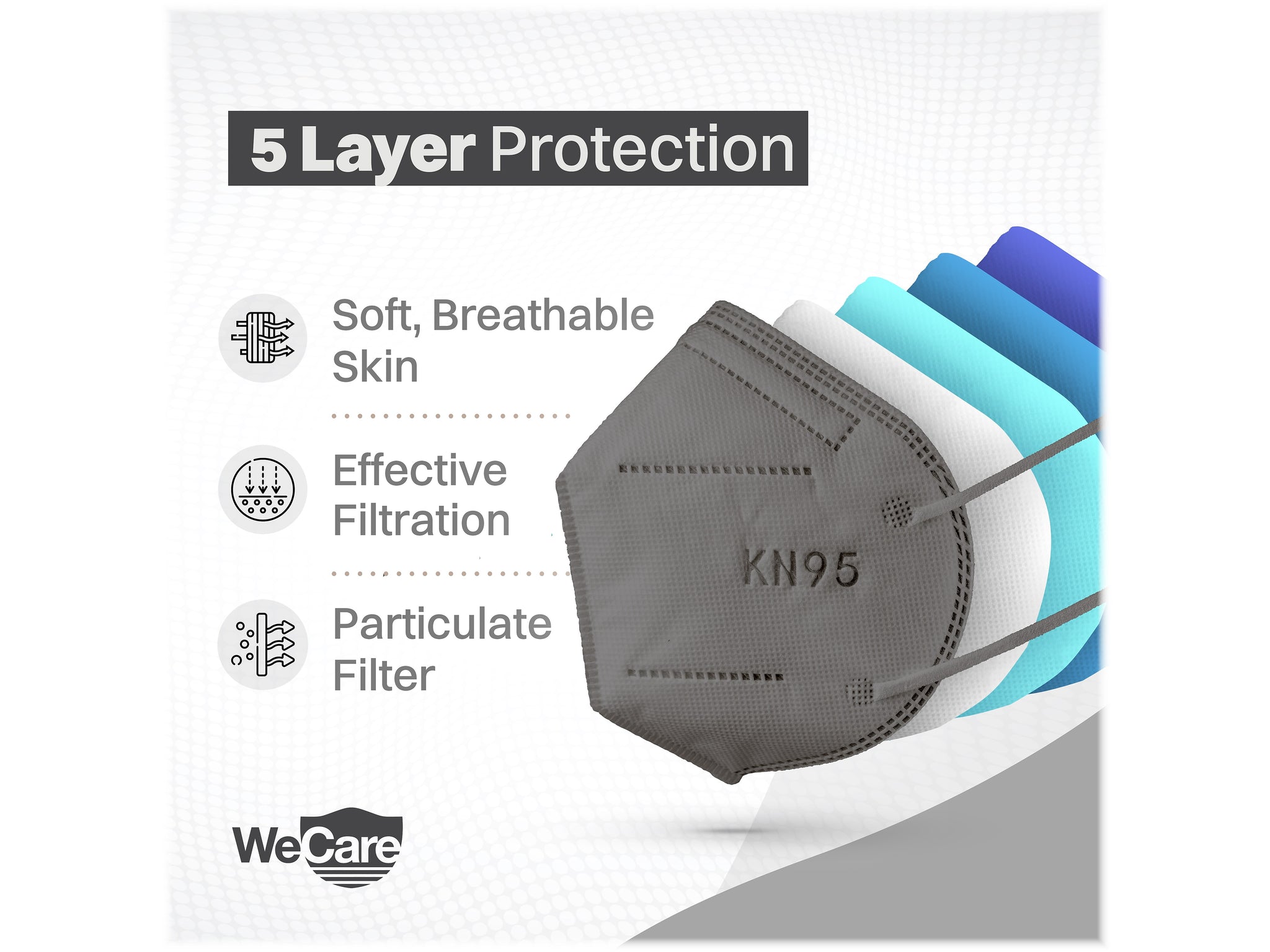 WeCare Disposable KN95 Face Mask, Adult, Dark Gray, 20/Pack