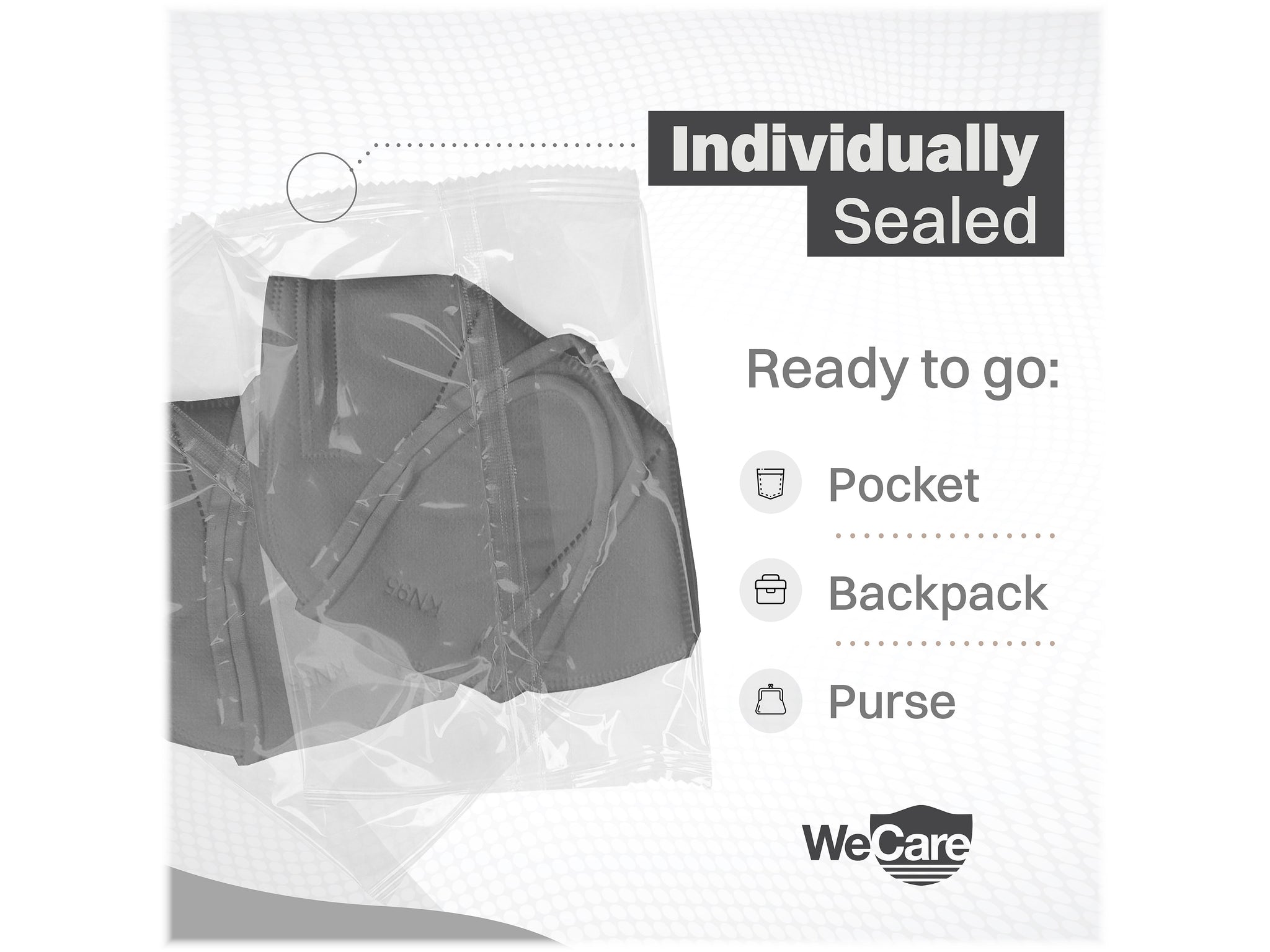 WeCare Disposable KN95 Face Mask, Adult, Dark Gray, 20/Pack
