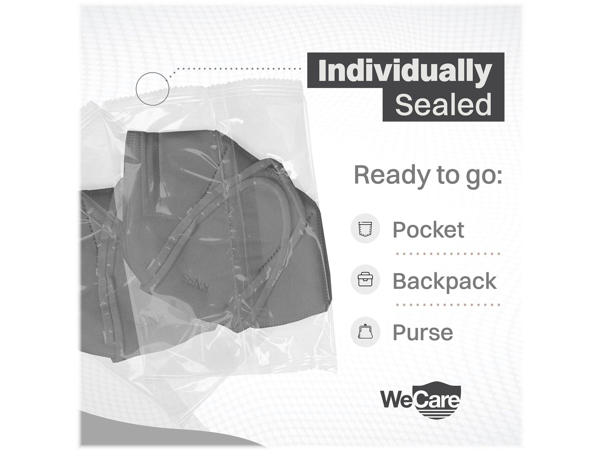 WeCare Disposable KN95 Face Mask, Adult, Dark Gray, 20/Pack