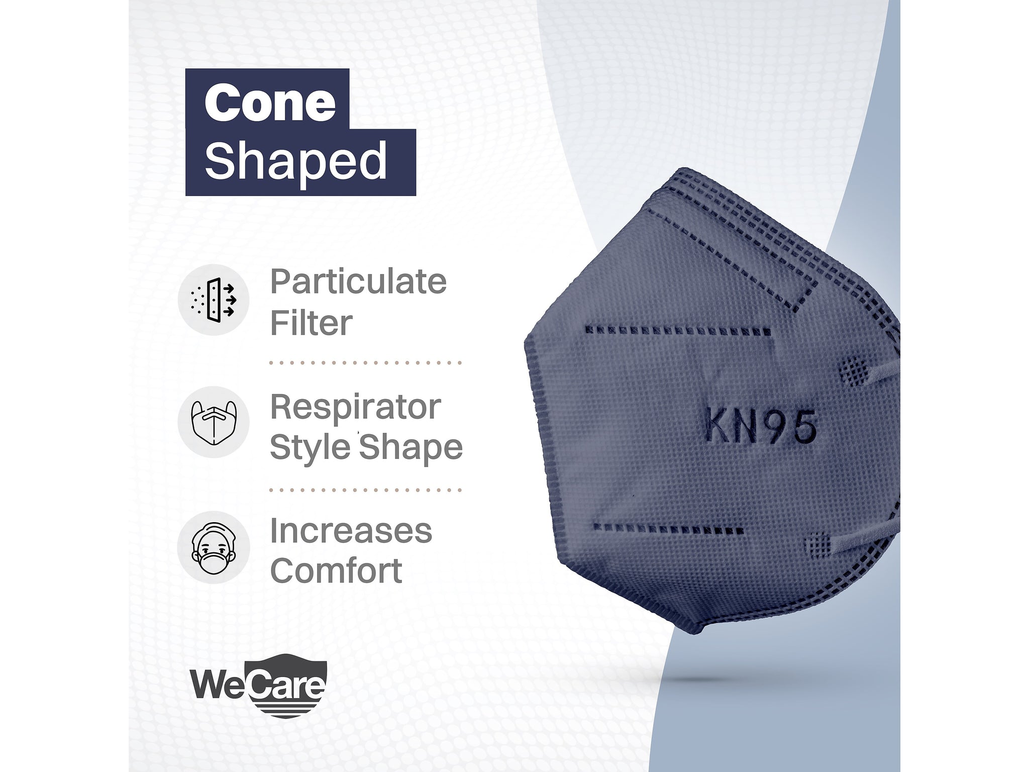 WeCare Disposable KN95 Face Mask, Adult, Navy, 20 Masks/Box, 3 Boxes/Pack