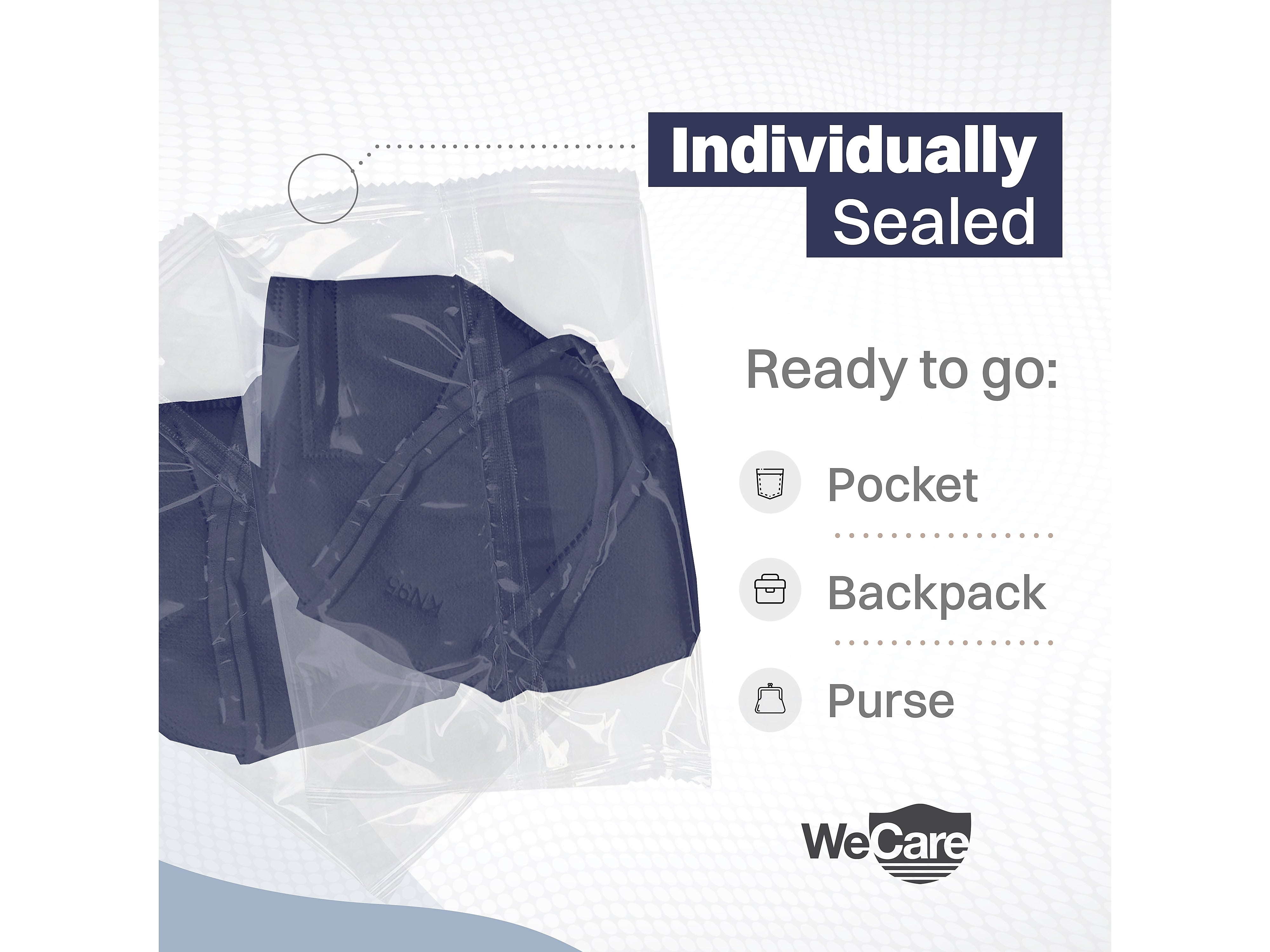 WeCare Disposable KN95 Face Mask, Adult, Navy, 20 Masks/Box, 3 Boxes/Pack