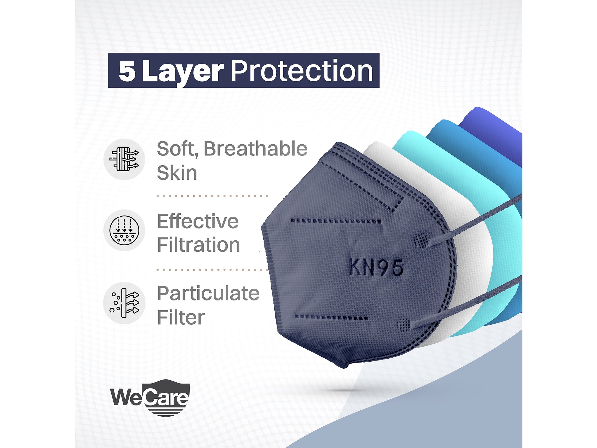 WeCare Disposable KN95 Face Mask, Adult, Navy, 20 Masks/Box, 3 Boxes/Pack