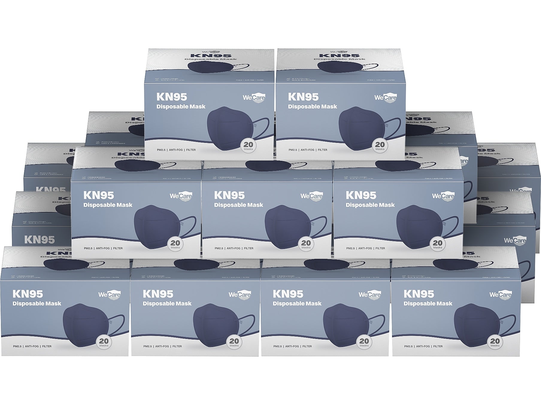 WeCare Disposable KN95 Face Mask, Adult, Navy, 20 Masks/Box, 50 Boxes/Pack