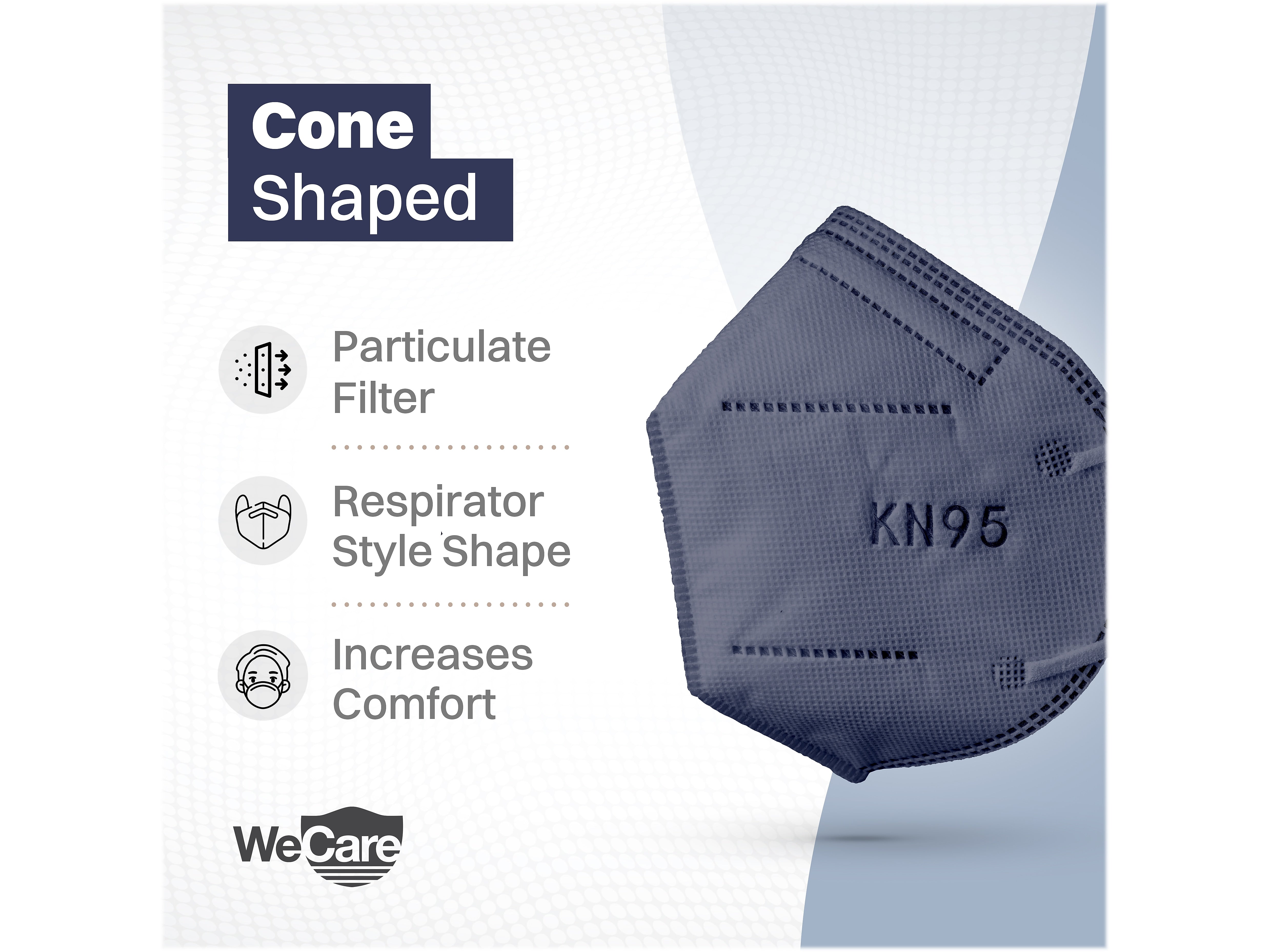 WeCare Disposable KN95 Face Mask, Adult, Navy, 20 Masks/Box, 50 Boxes/Pack
