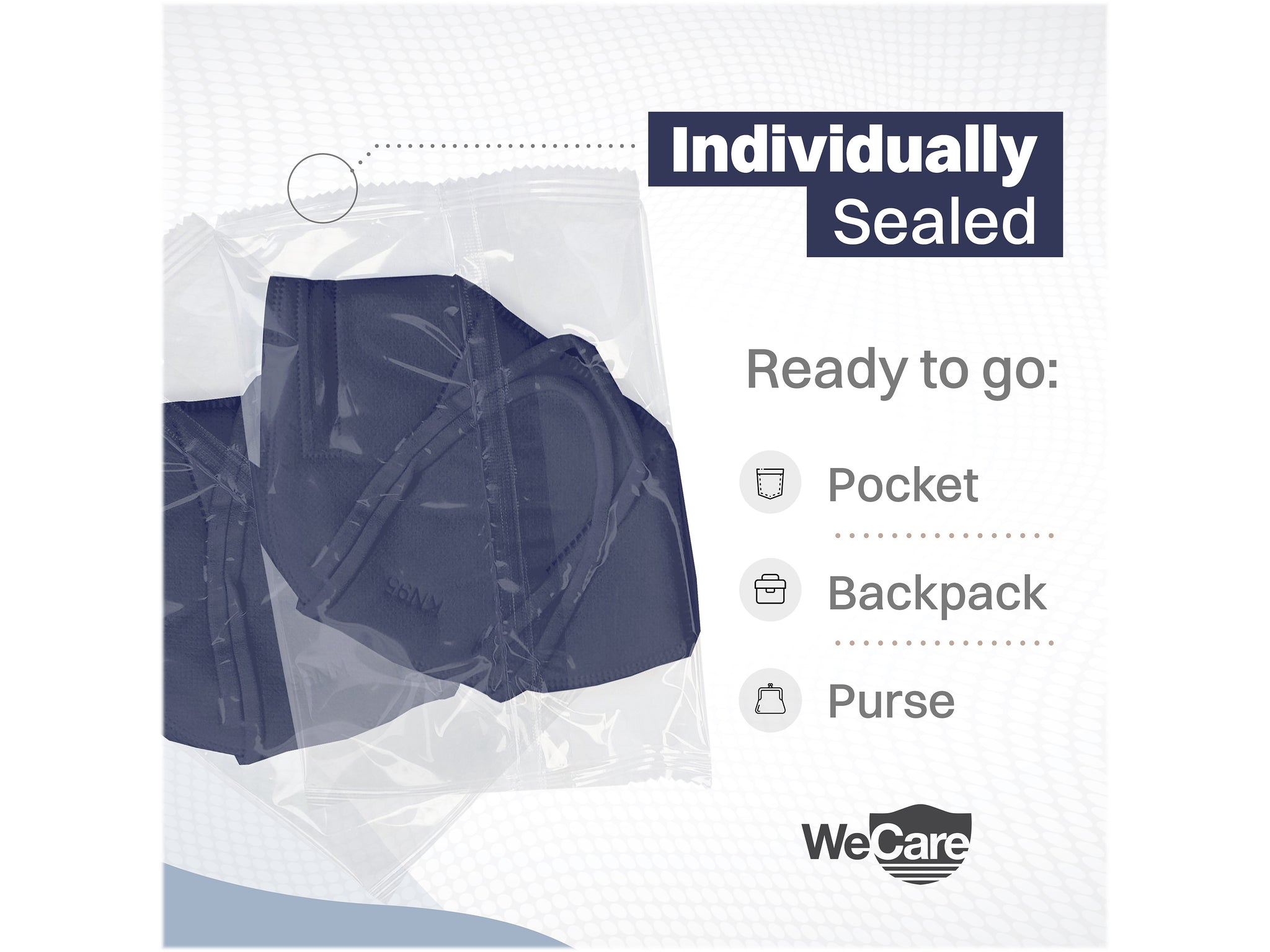 WeCare Disposable KN95 Face Mask, Adult, Navy, 20 Masks/Box, 50 Boxes/Pack