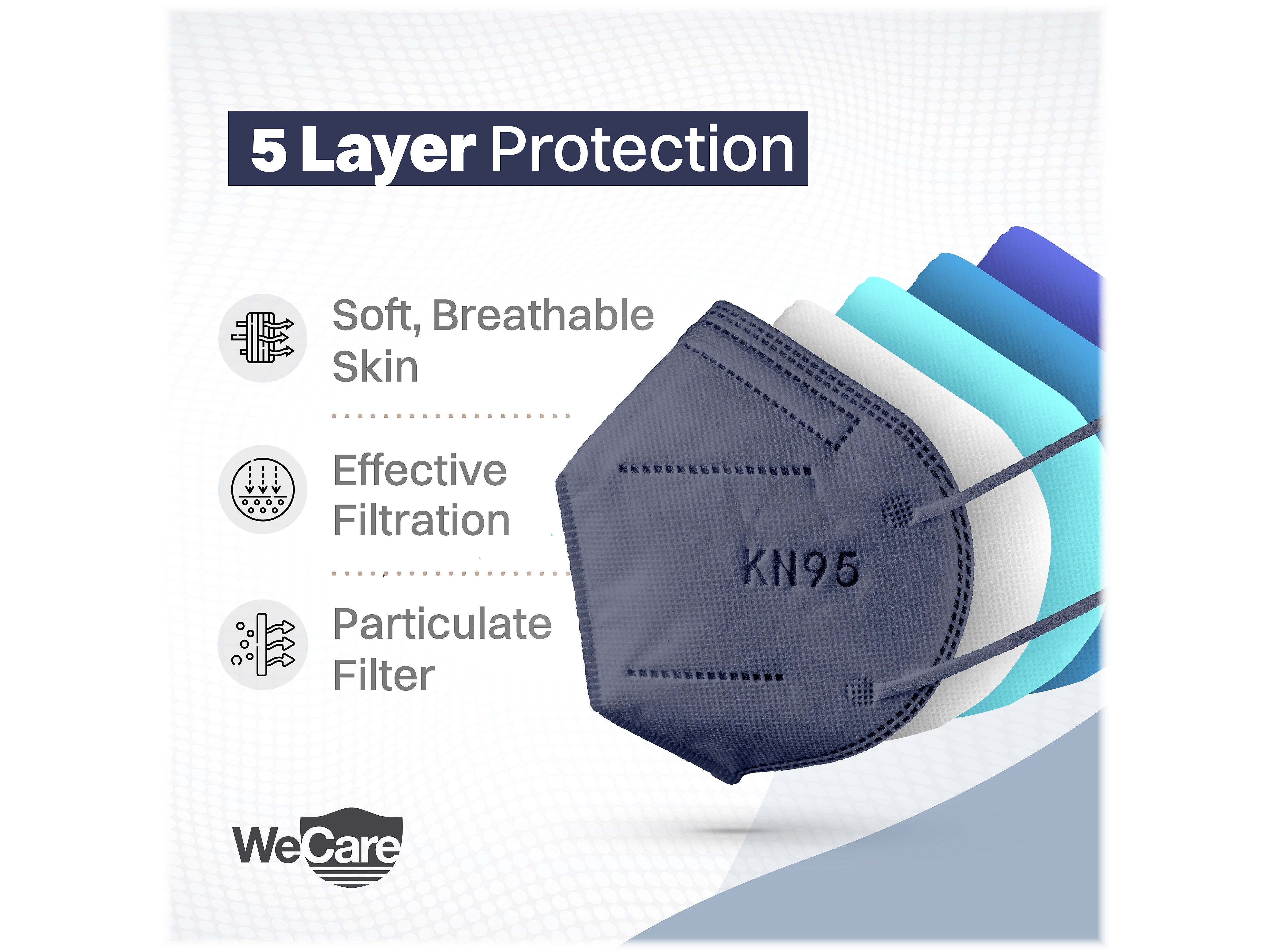 WeCare Disposable KN95 Face Mask, Adult, Navy, 20 Masks/Box, 50 Boxes/Pack