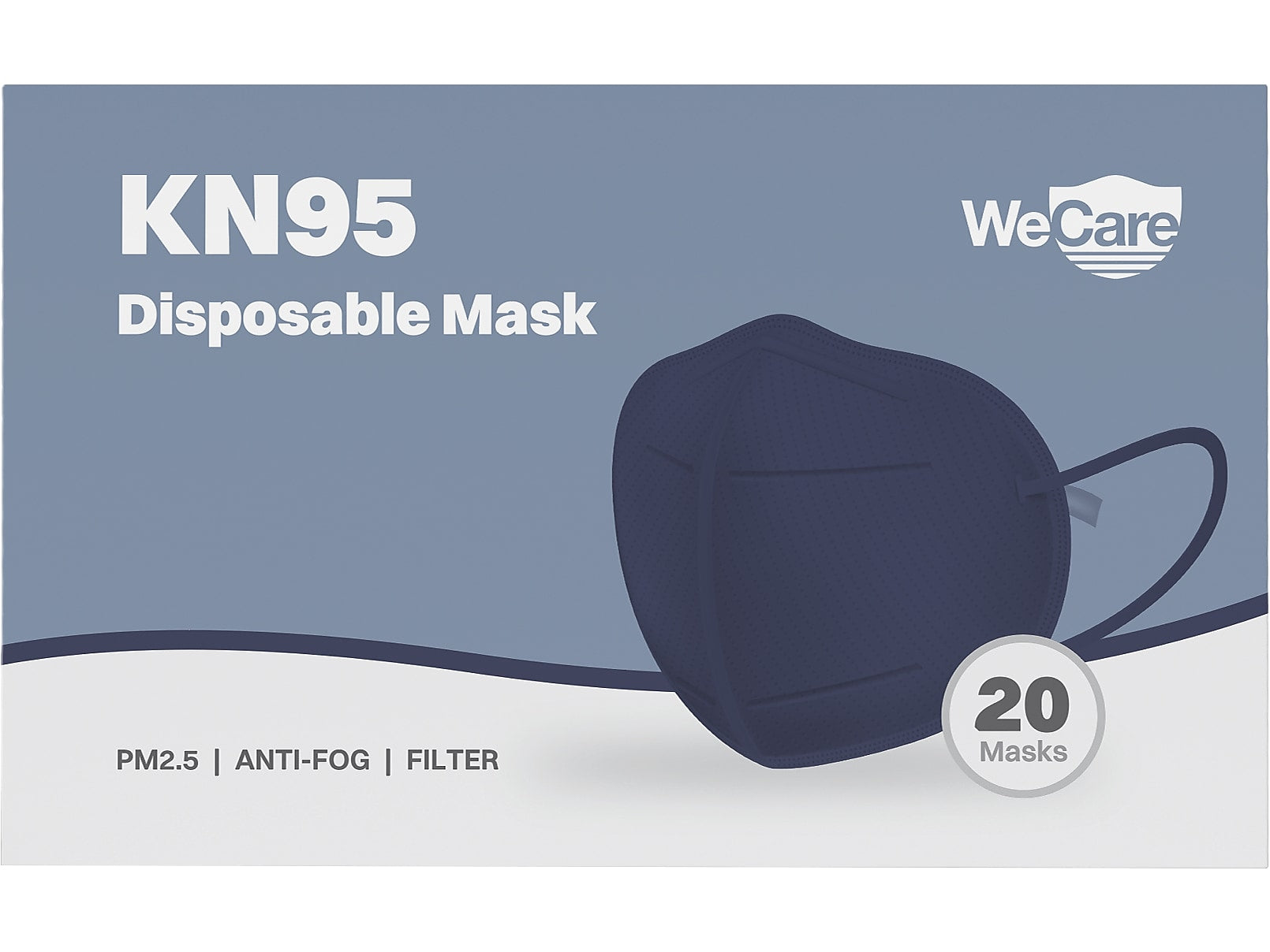 WeCare Disposable KN95 Face Mask, Adult, Navy, 20/Pack