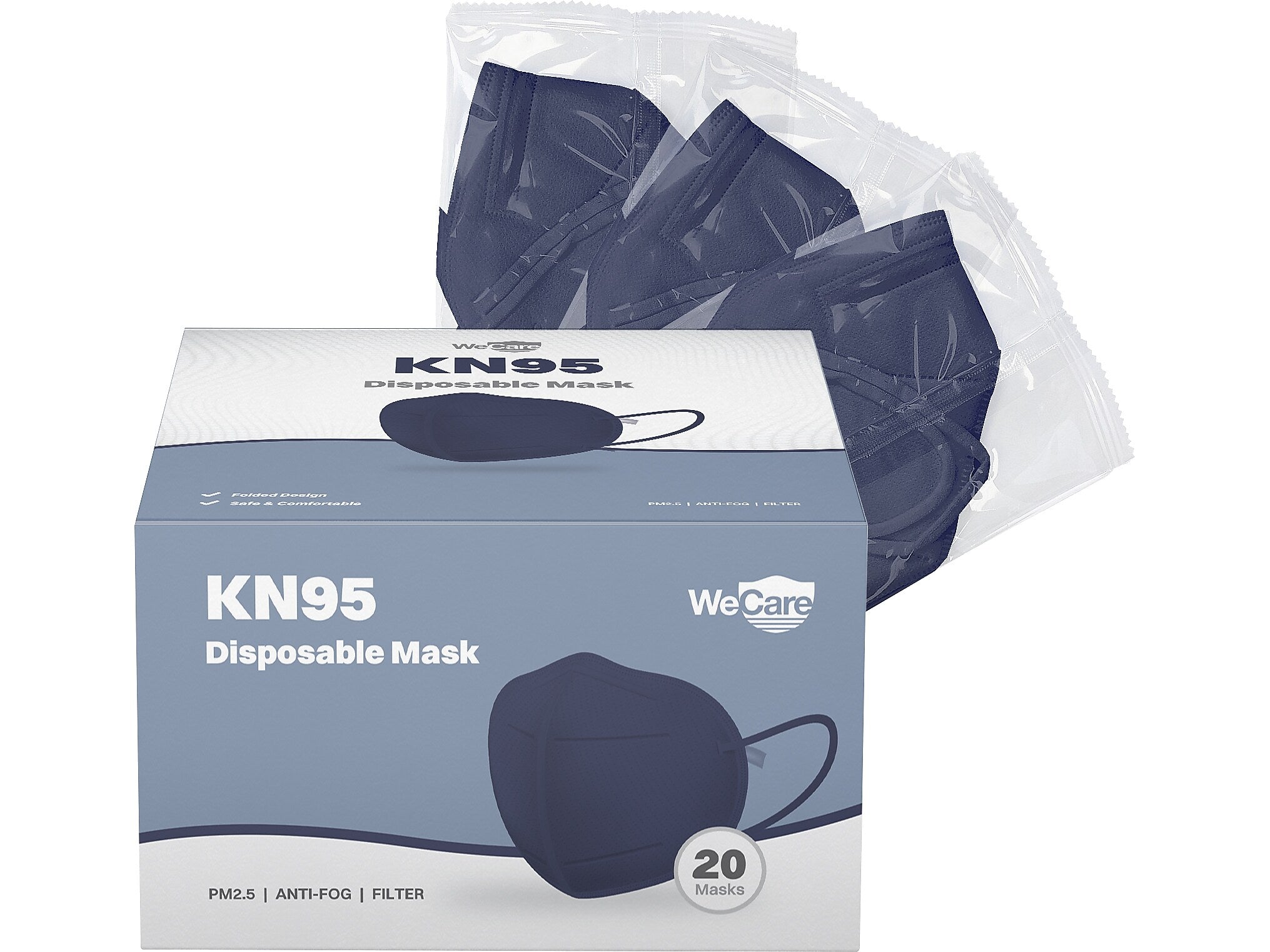 WeCare Disposable KN95 Face Mask, Adult, Navy, 20/Pack